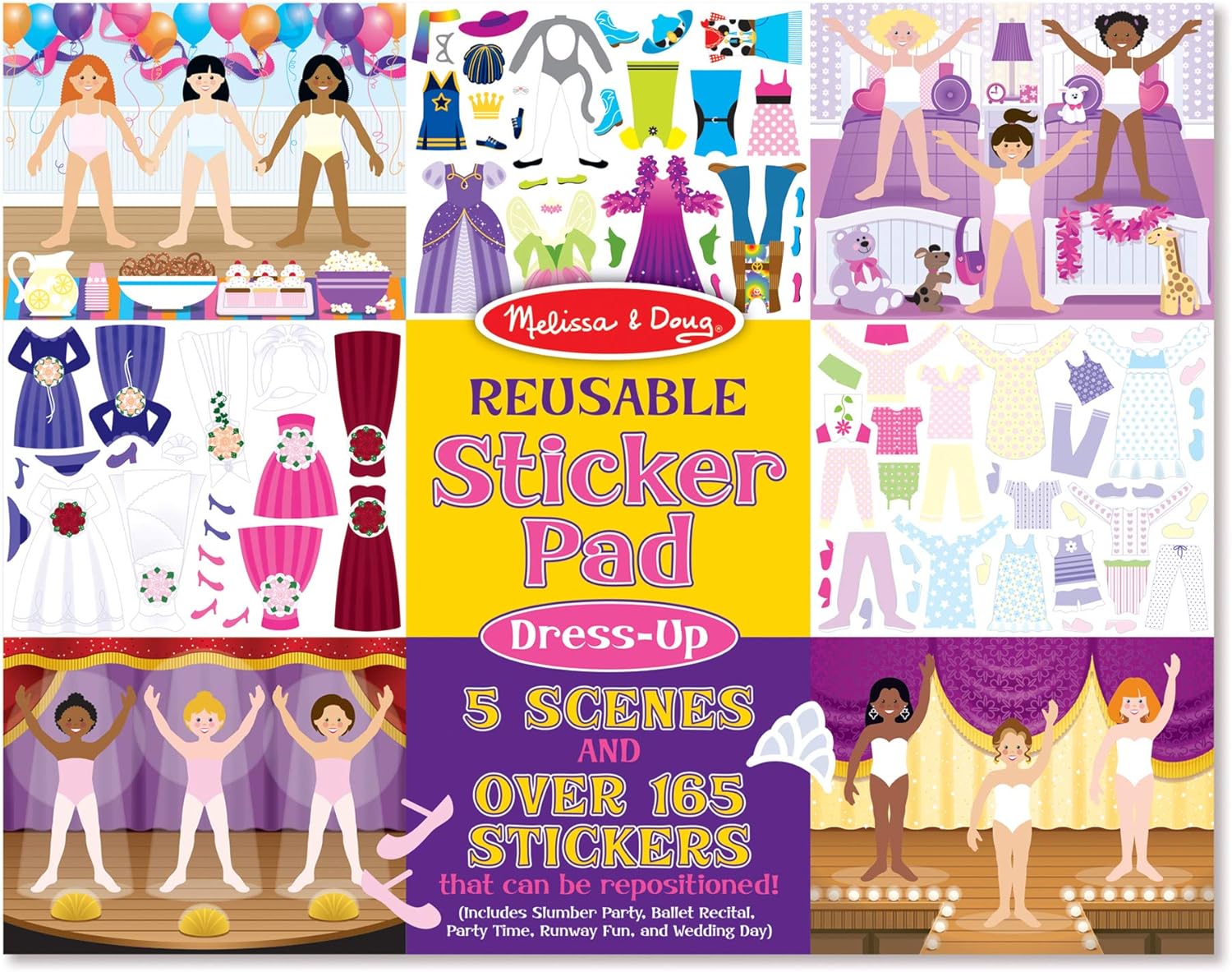Melissa & Doug Reusable Sticker Pad - Dress-Up | 165+ Cling Stickers & 5 Backgrounds | Ages 3-8 1