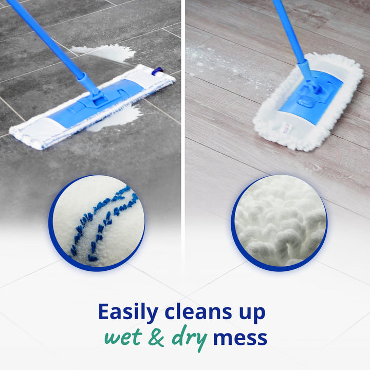 Spontex Extra Flat Mop with 2 Microfibre Heads | Wet & Dry Use | 360° Rotating Head | Adjustable Handle