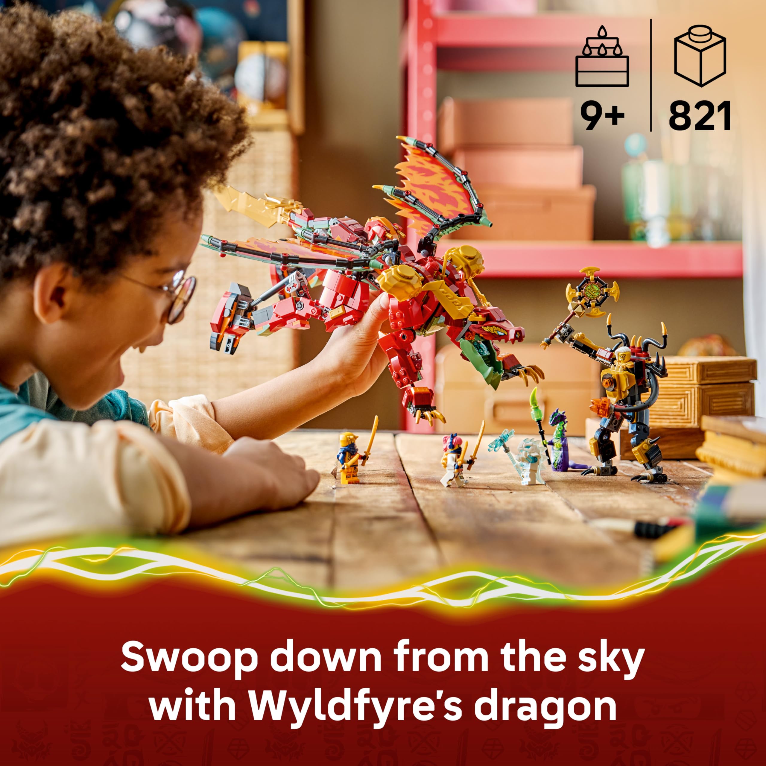 LEGO NINJAGO Wyldfyre's Transforming Dragon Mech Toy - 2-in-1 Action Figure Building Set for Ages 9+