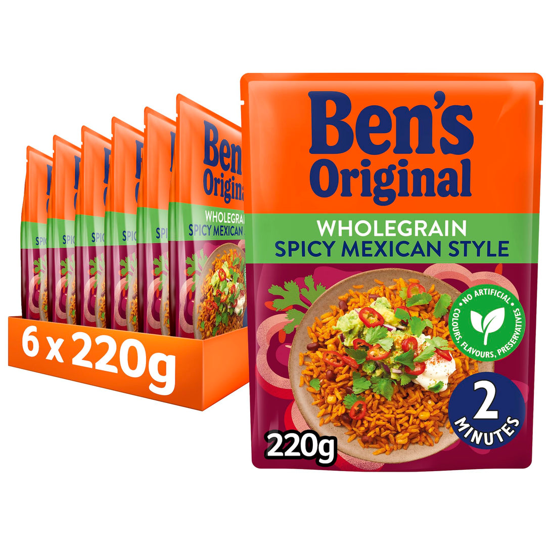 Ben's Original Wholegrain Brown Spicy Mexican Microwave Rice, 6 x 220g Pouches