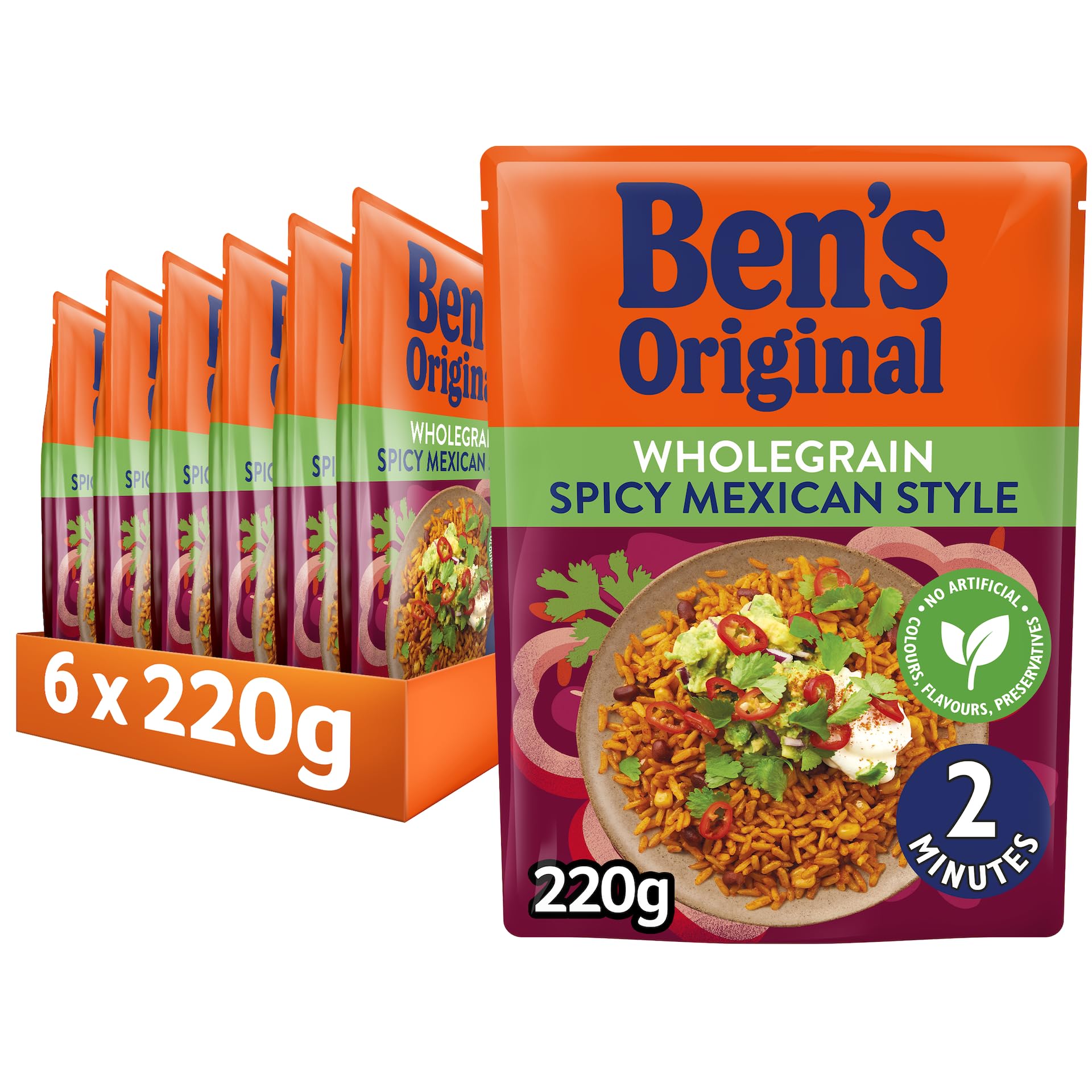 Ben's Original Wholegrain Brown Spicy Mexican Microwave Rice, 6 x 220g Pouches 1