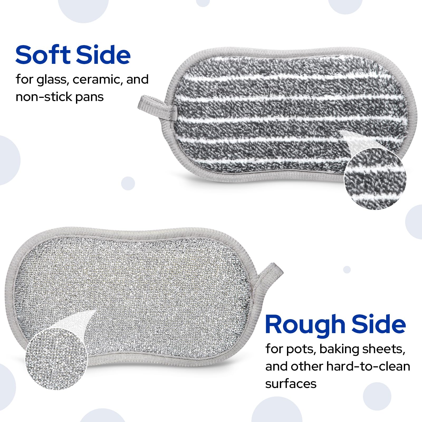 Euqvunn 8 Pack Dual-Sided Kitchen Cleaning Sponges | Non-Scratch | Grey