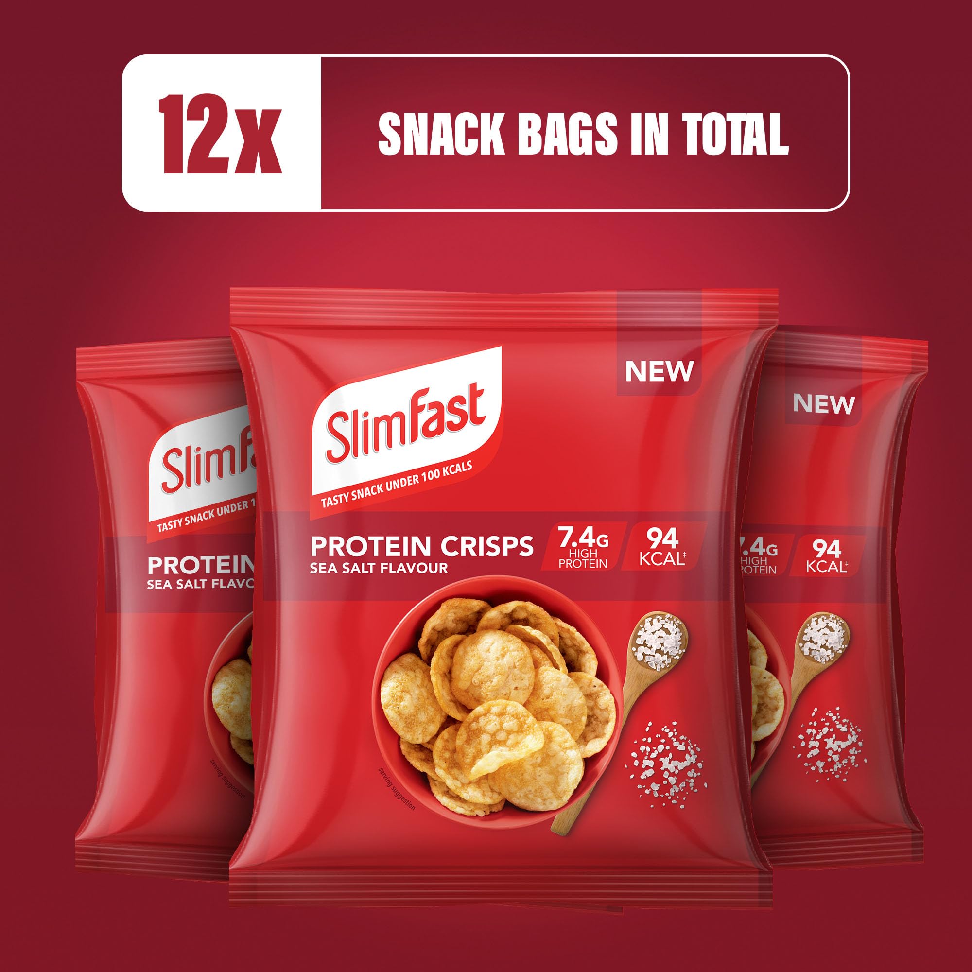 SlimFast Protein Crisps Sea Salt, 94 Calories & 7.4g Protein, Low-Calorie Snack, 12 x 23g Multipack 4