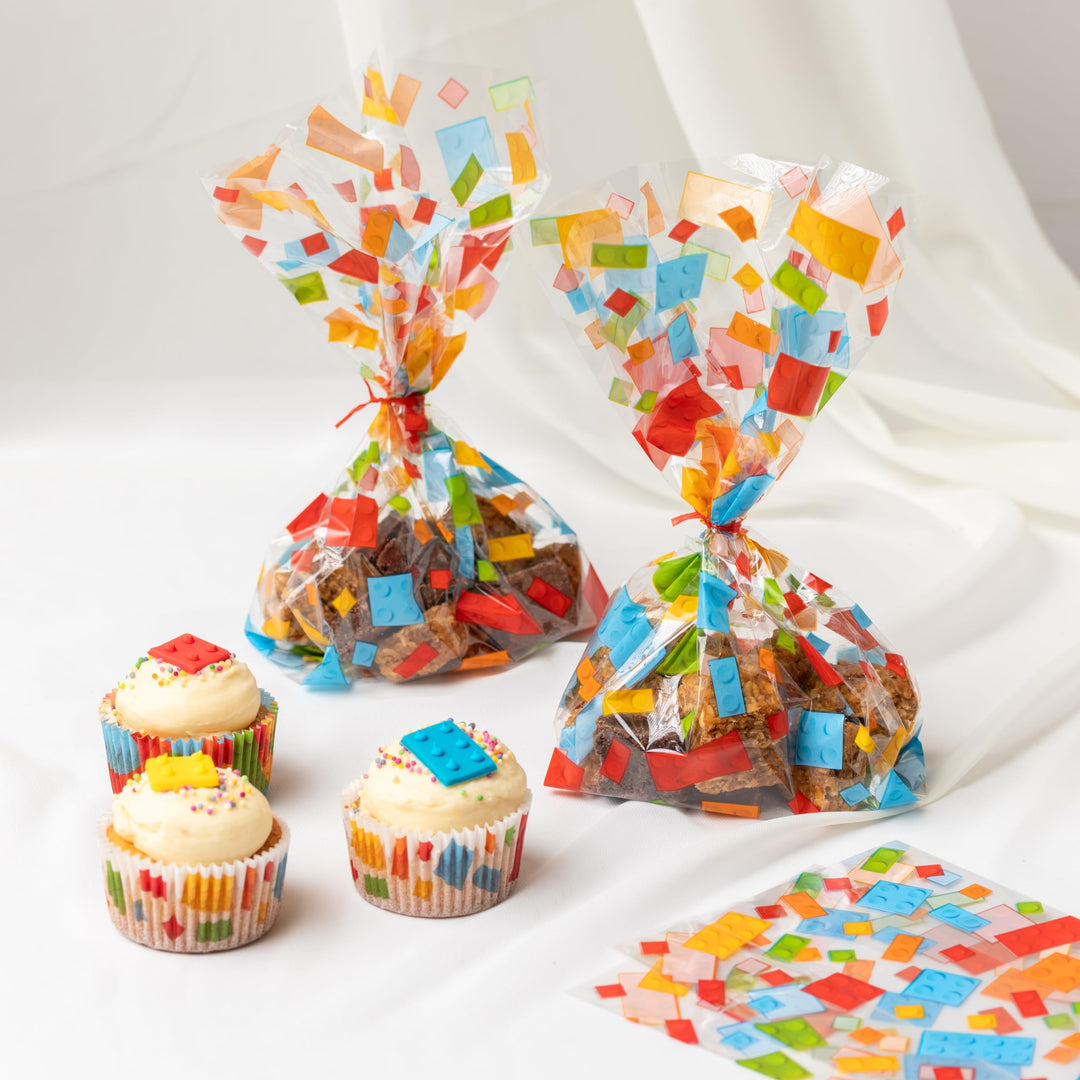 Anniversary House Building Blocks Party Favour Bags - Pack of 40 Treat Bags with Twist Ties
