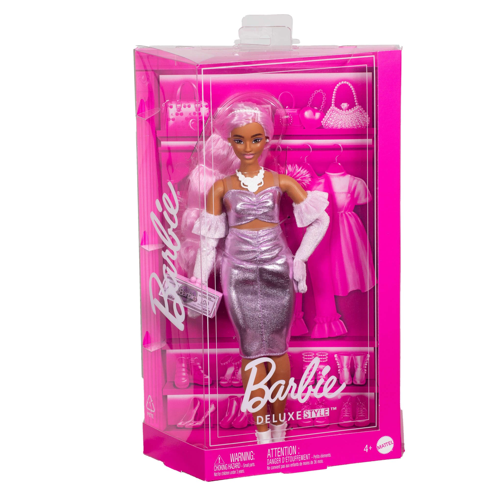 Barbie Deluxe Style Doll in Barbiecore Outfit with Pink Hair and Glossy Pink Dress 5