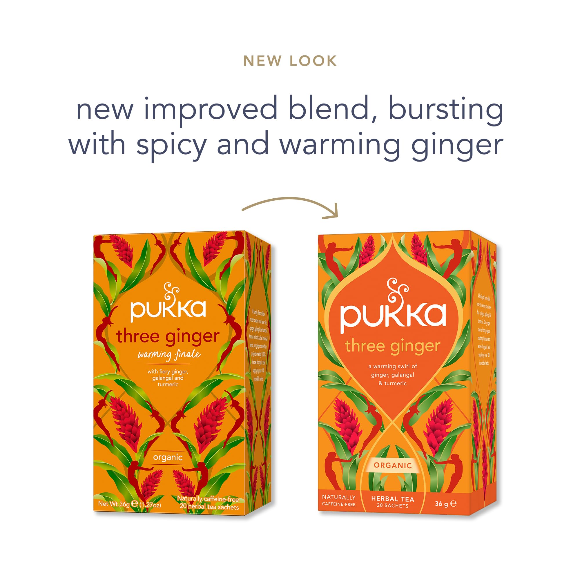 Pukka Herbs Three Ginger Organic Herbal Tea - 80 Count (Pack of 4) | Aids Digestion | Caffeine-Free