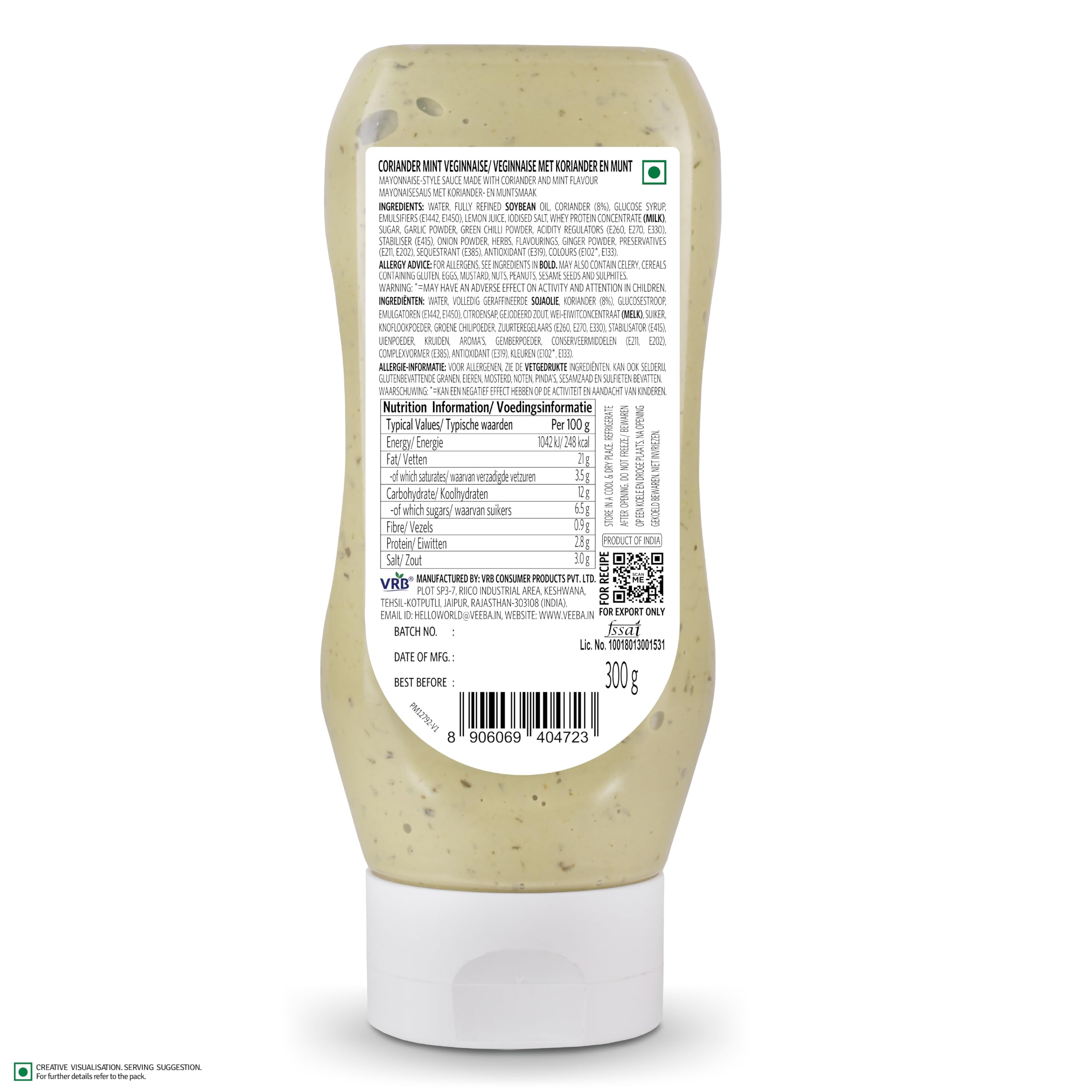 Veeba Coriander Mint Veginnaise - Eggless Mayonnaise | 300g 2