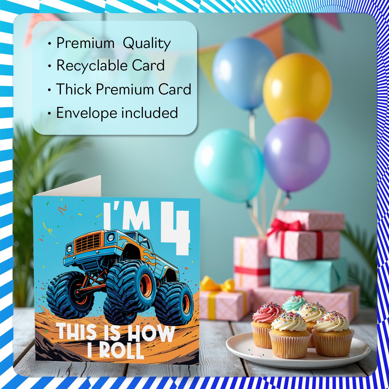 Stuff4 Boys 4th Birthday Card - Monster Truck 'This Is How I Roll' | 145mm x 145mm | Blank Inside 3