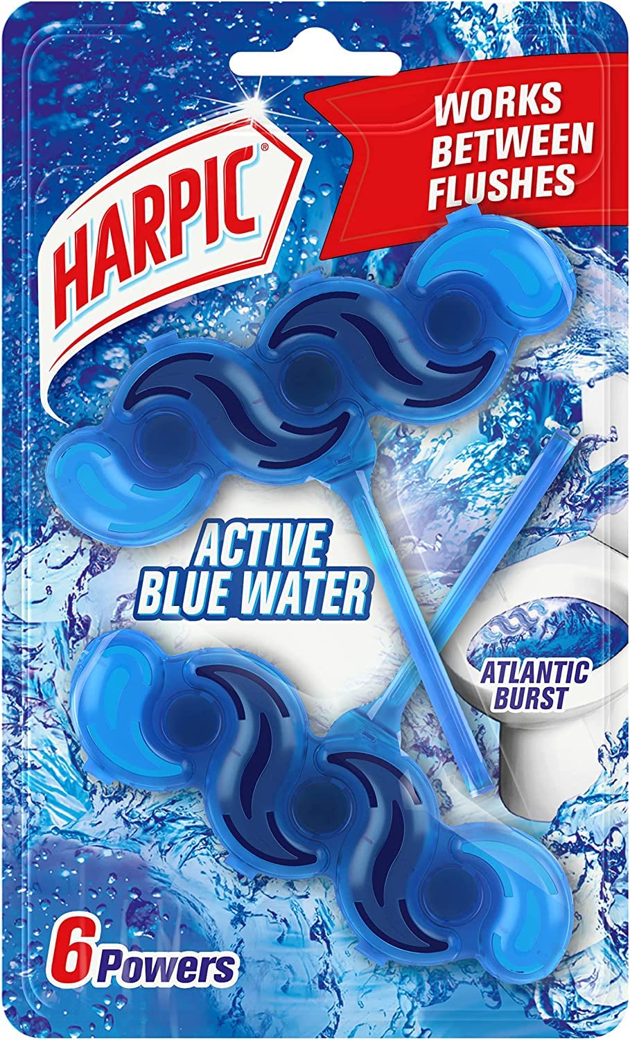 Harpic Active Fresh Toilet Rim Block Twin Pack - Atlantic Fresh Scent | Anti-Limescale | Lasts up to 4 Weeks