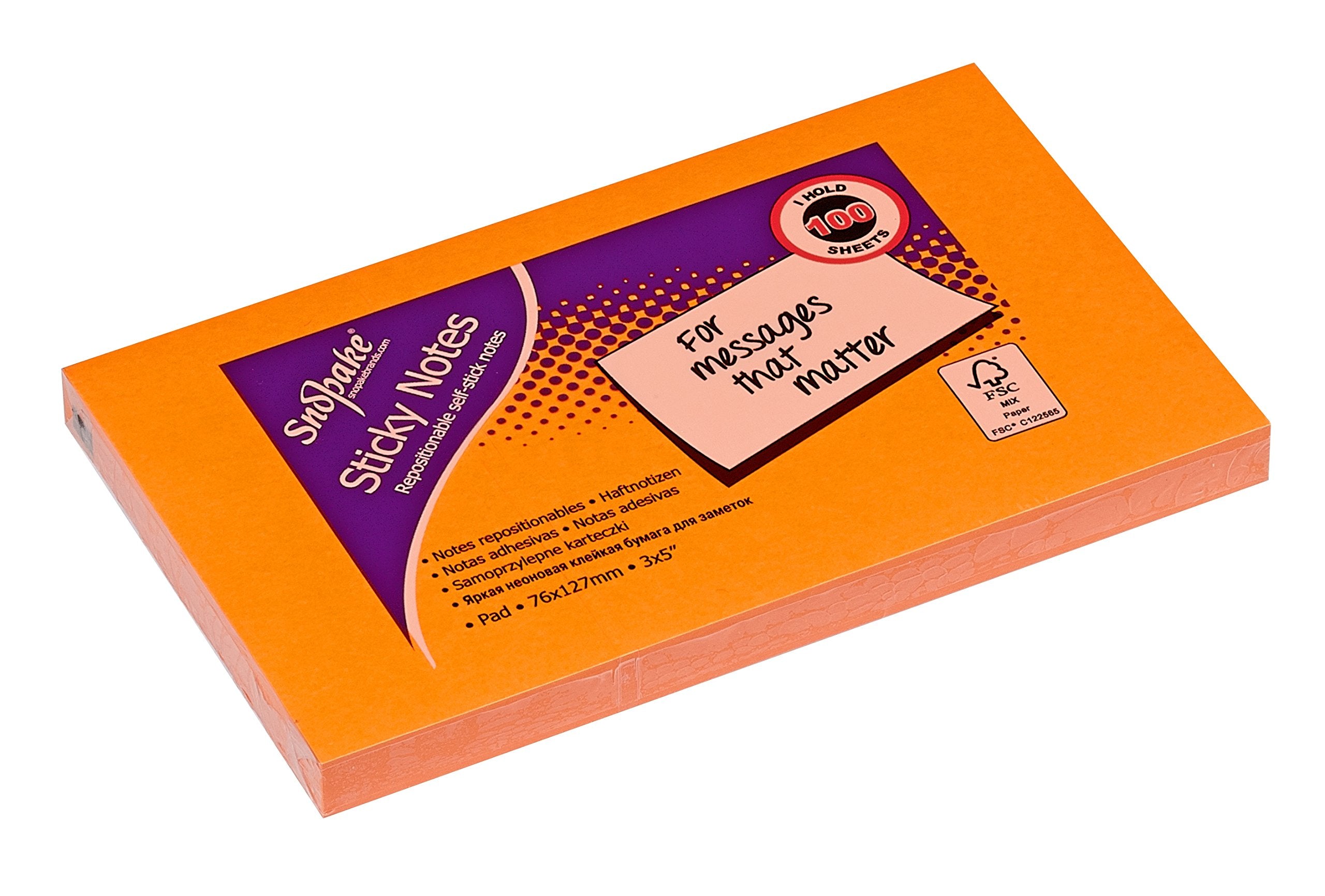 Snopake Neon Assorted Sticky Notes - 127 x 76 mm | 6 Pads of 100 Sheets | FSC Certified 4