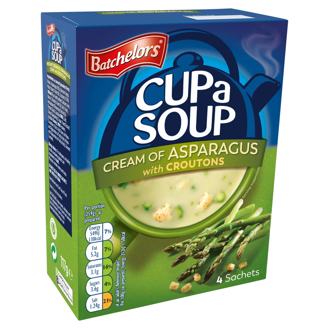 Batchelors Cup a Soup Cream of Asparagus with Croutons Instant Soup Sachets, 4 Sachets