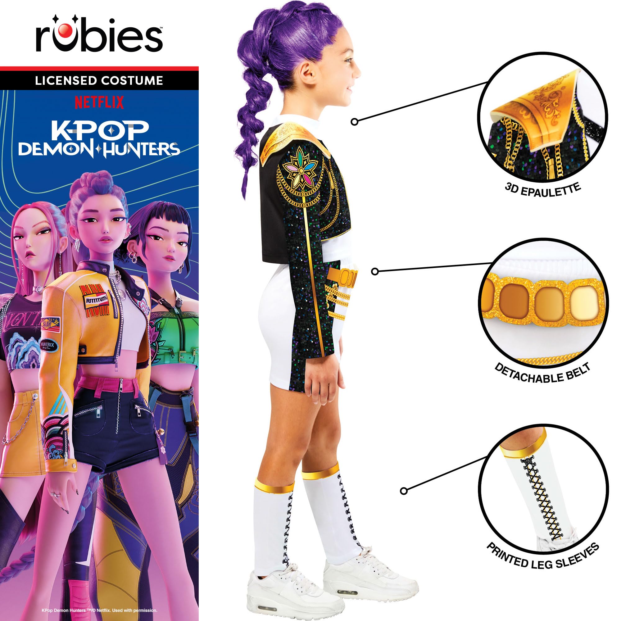Rubies K-Pop Demon Hunters Rumi Golden Hybrid Child Costume - Size 7-8 Years | Polyester 3