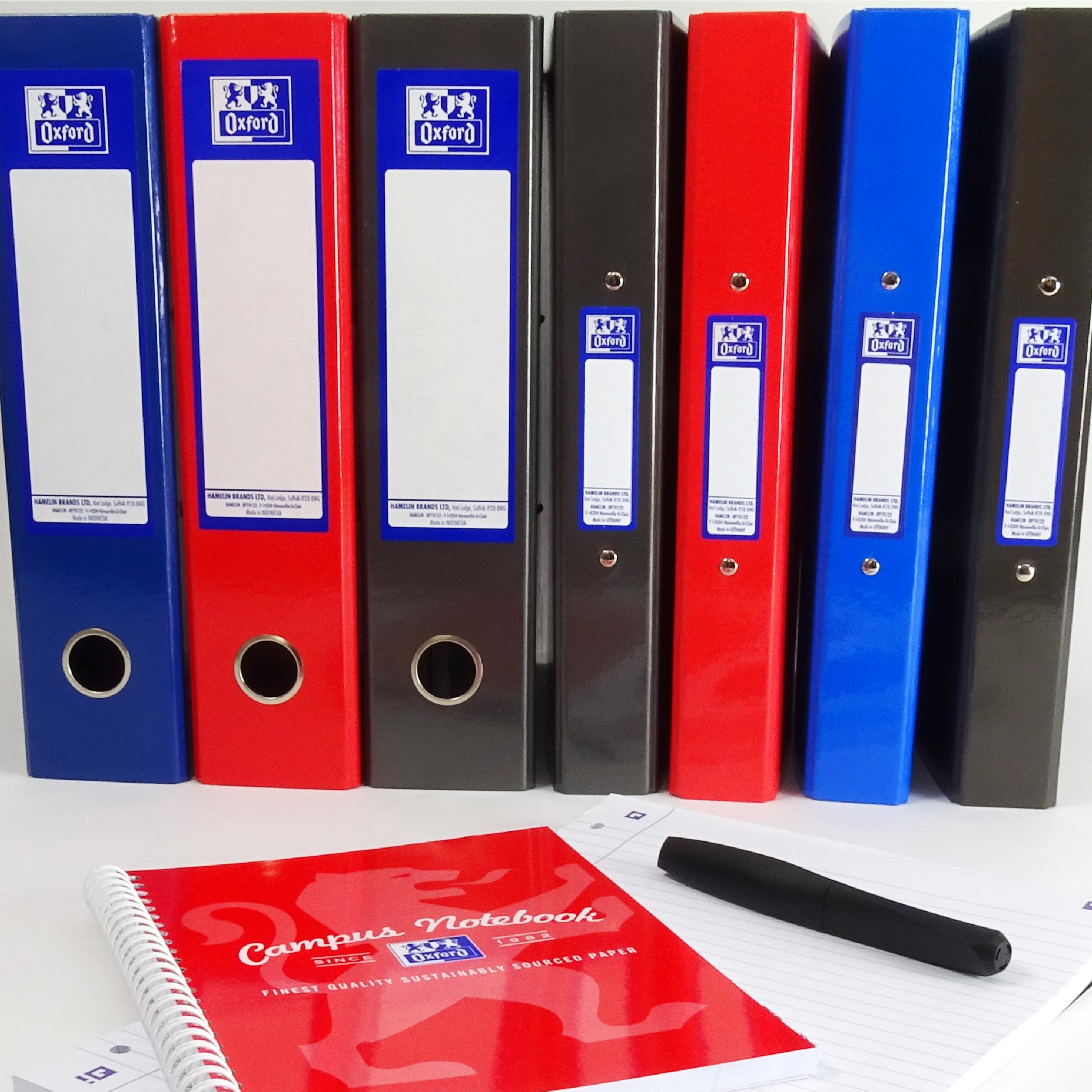 Oxford A4 O-Ring Binder - Durable Gloss Finish, 40mm Spine | Pack of 3 (Navy/Red/Aqua) 5