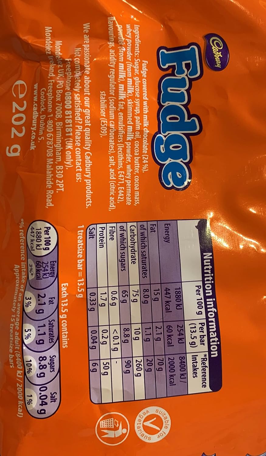 Cadbury Fudge Treatsize Chocolate 15 Riegel Multipack – 202 g einzeln verpackte Milch- und cremige Fudge-Riegel 4