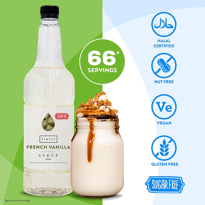 Simply - Sugar Free French Vanilla Syrup, Low Calorie Vegan Flavoured Beverage Syrup