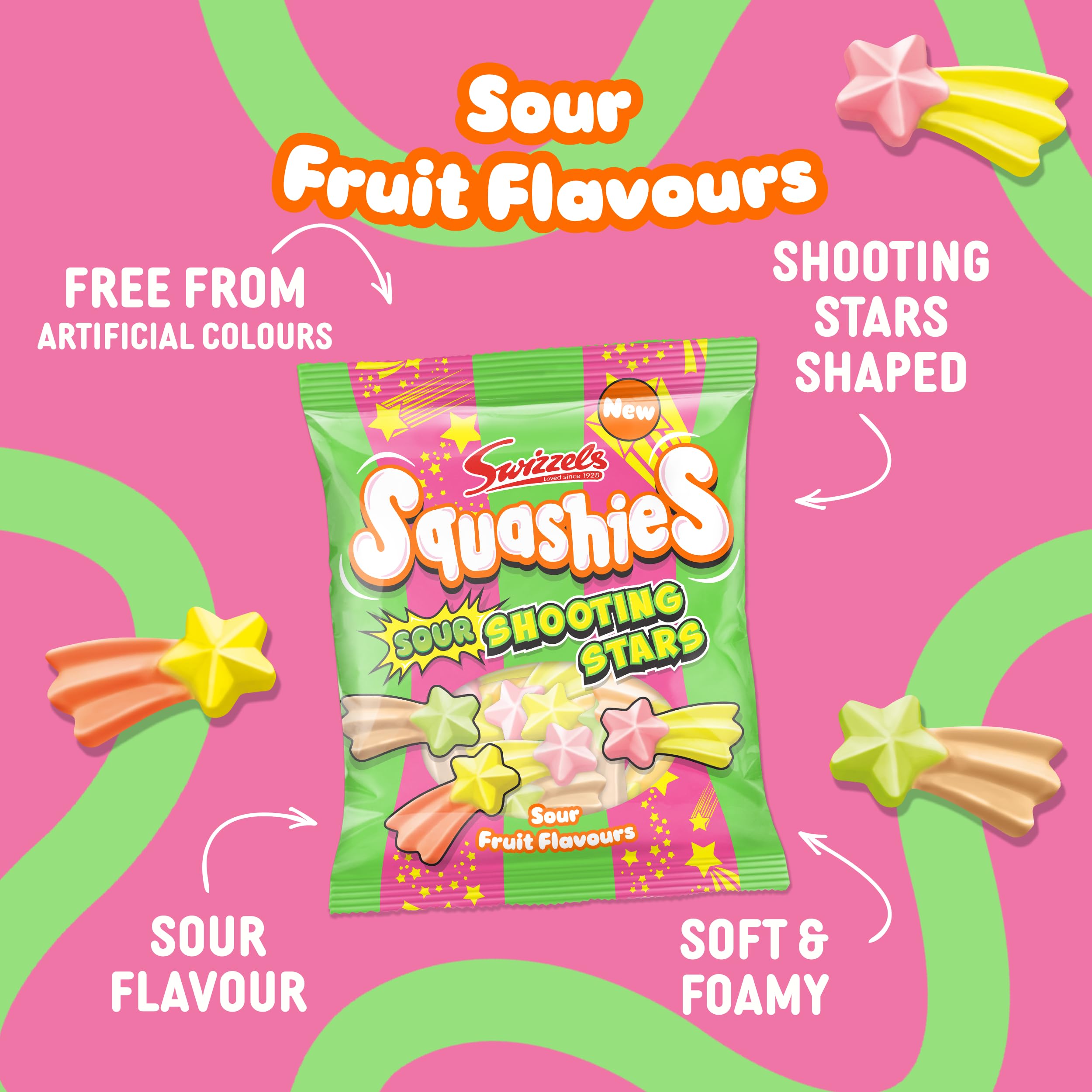 Swizzels Squashies Sour Stars - Chewy Fruit & Sour Candy | 100g Pack 3