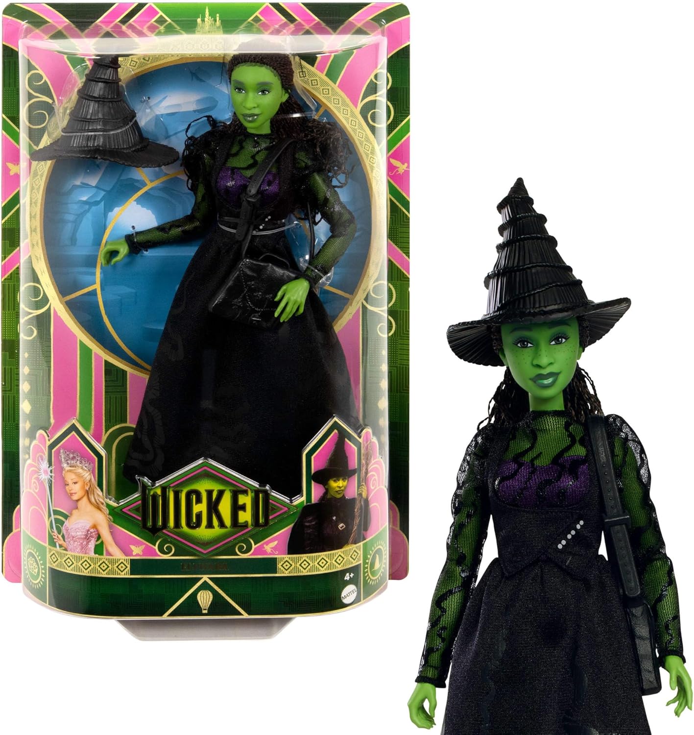 Mattel Wicked Elphaba Fashion Doll & Accessories - Green Skin, Braided Hair, Movie-Inspired Outfit 1