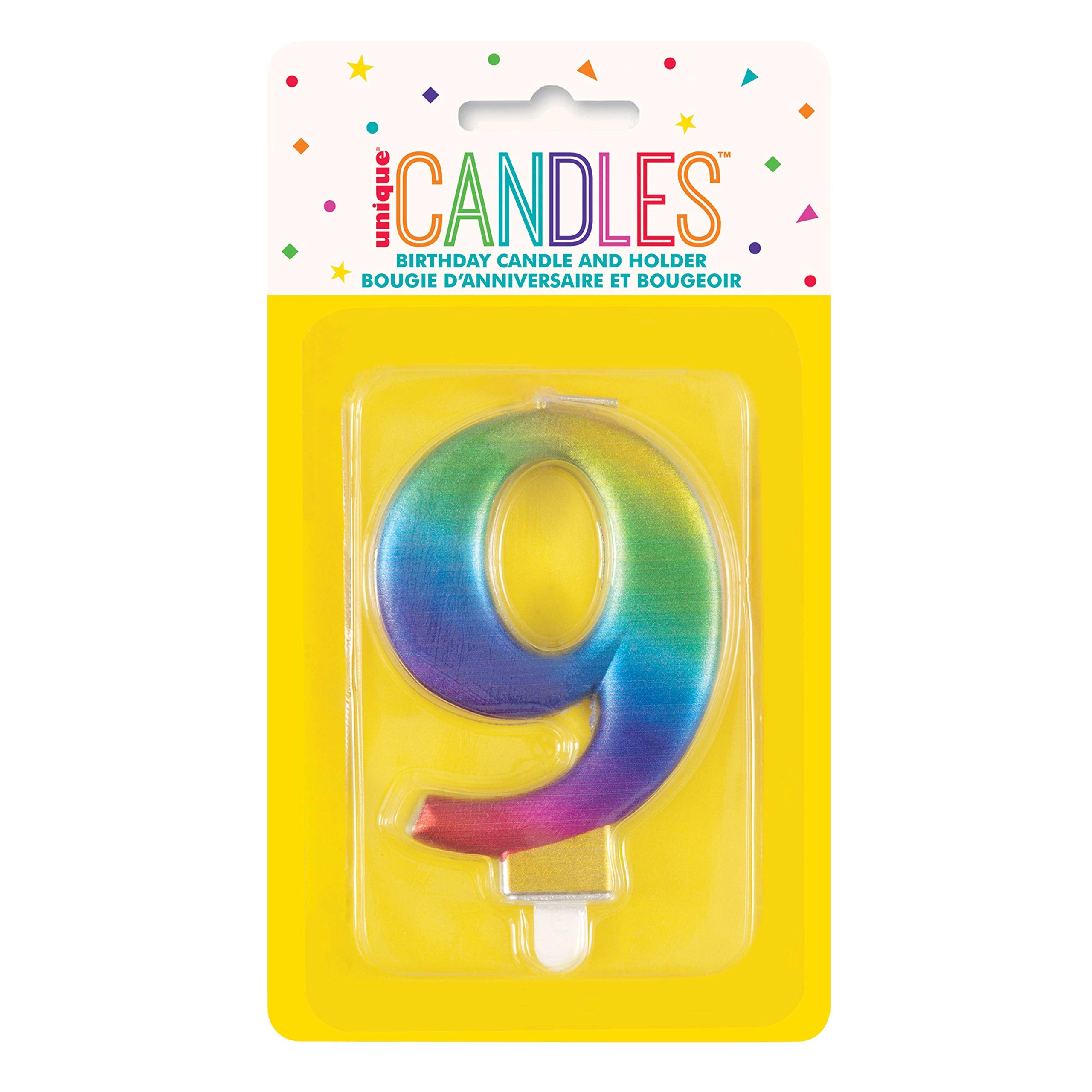 Unique Metallic Rainbow Number 9 Birthday Candle - Vibrant 3D Wax Topper | 7cm