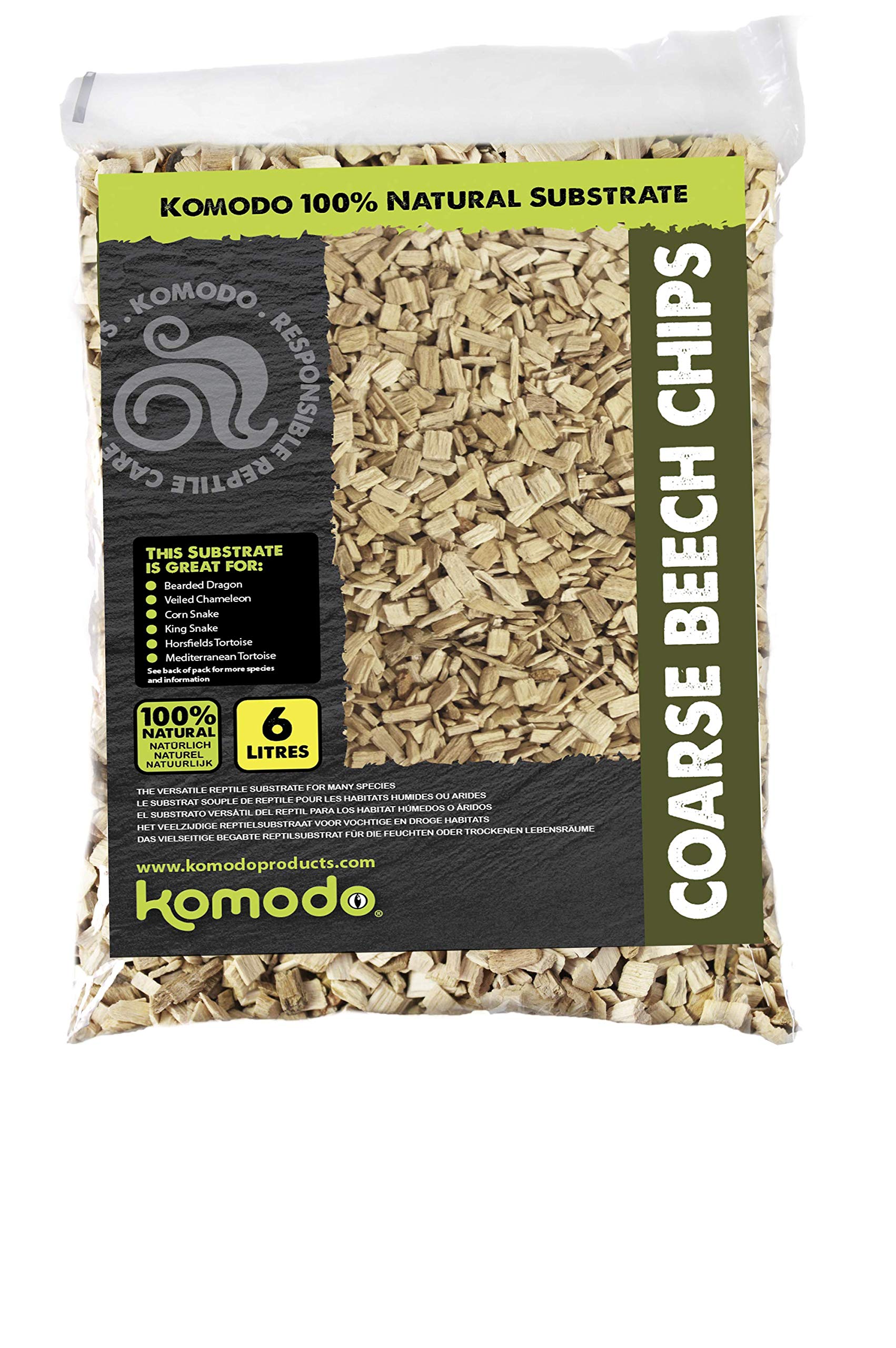 Komodo Coarse Beech Chips Substrate - 6L | Natural Reptile Bedding for Arid/Semi-Humid Environments