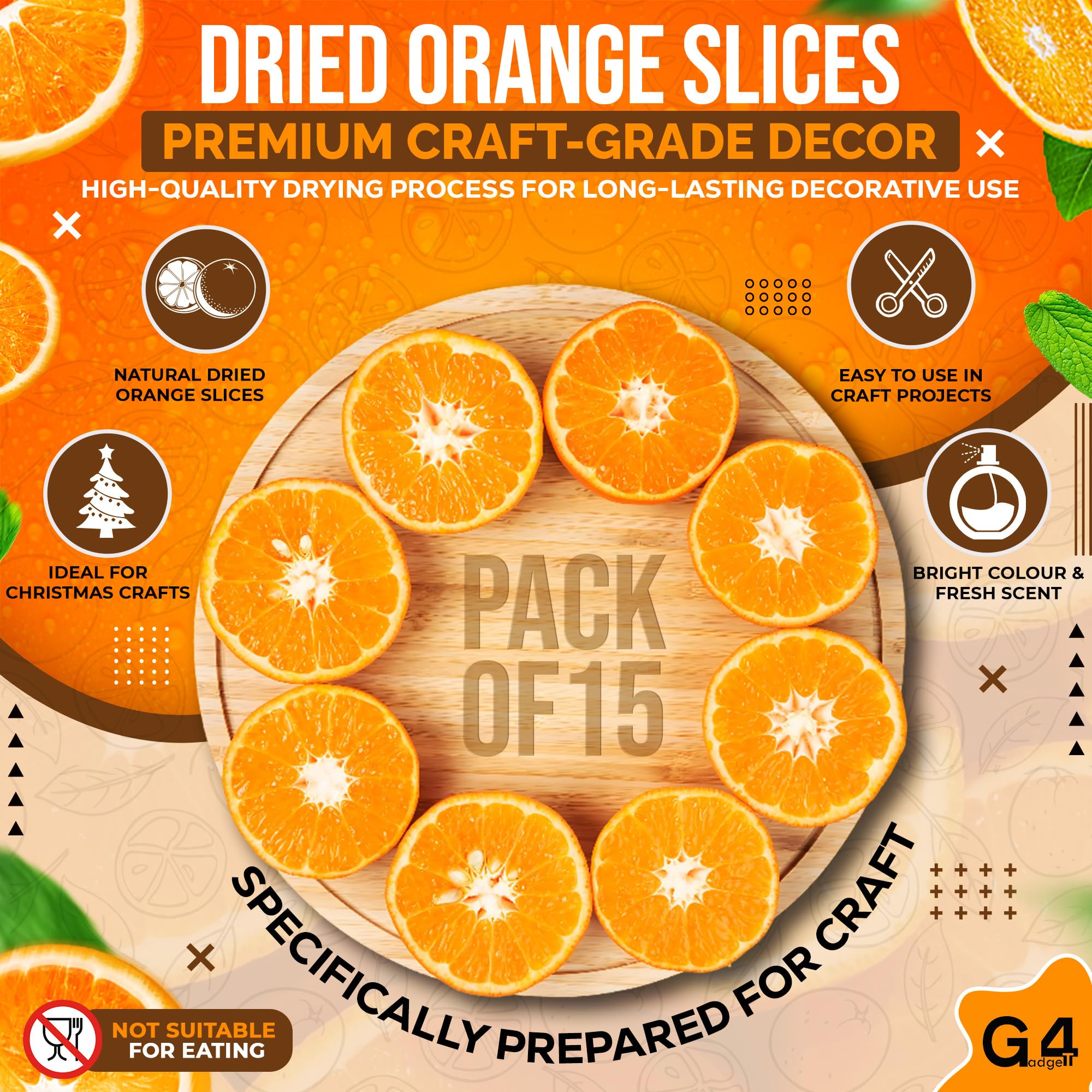G4GADGET Dried Orange Slices - Approx. 15 Slices | 4-5cm Diameter | For Decoration Only 2