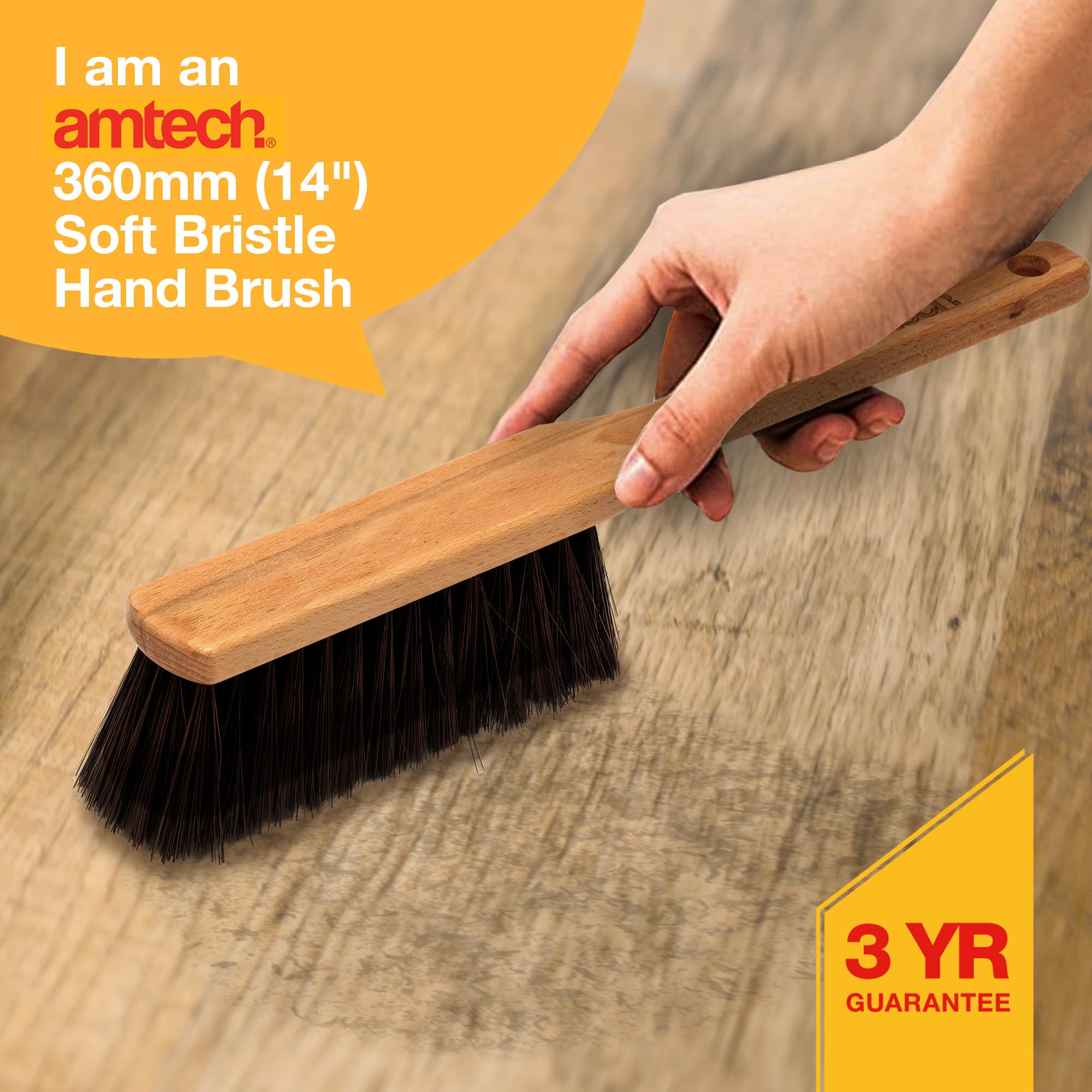 Amtech 360mm Wooden Hand Brush - Firm Bristles | Comfortable Grip | Indoor Cleaning 3