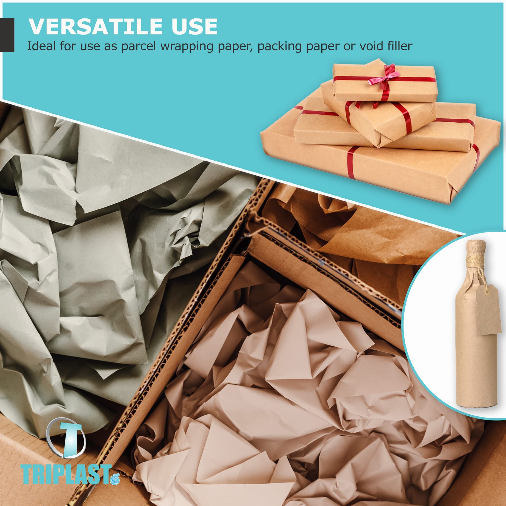 Triplast Brown ECO Kraft Paper Roll - 500mm x 50m | 90 gsm | Recycled Material 5