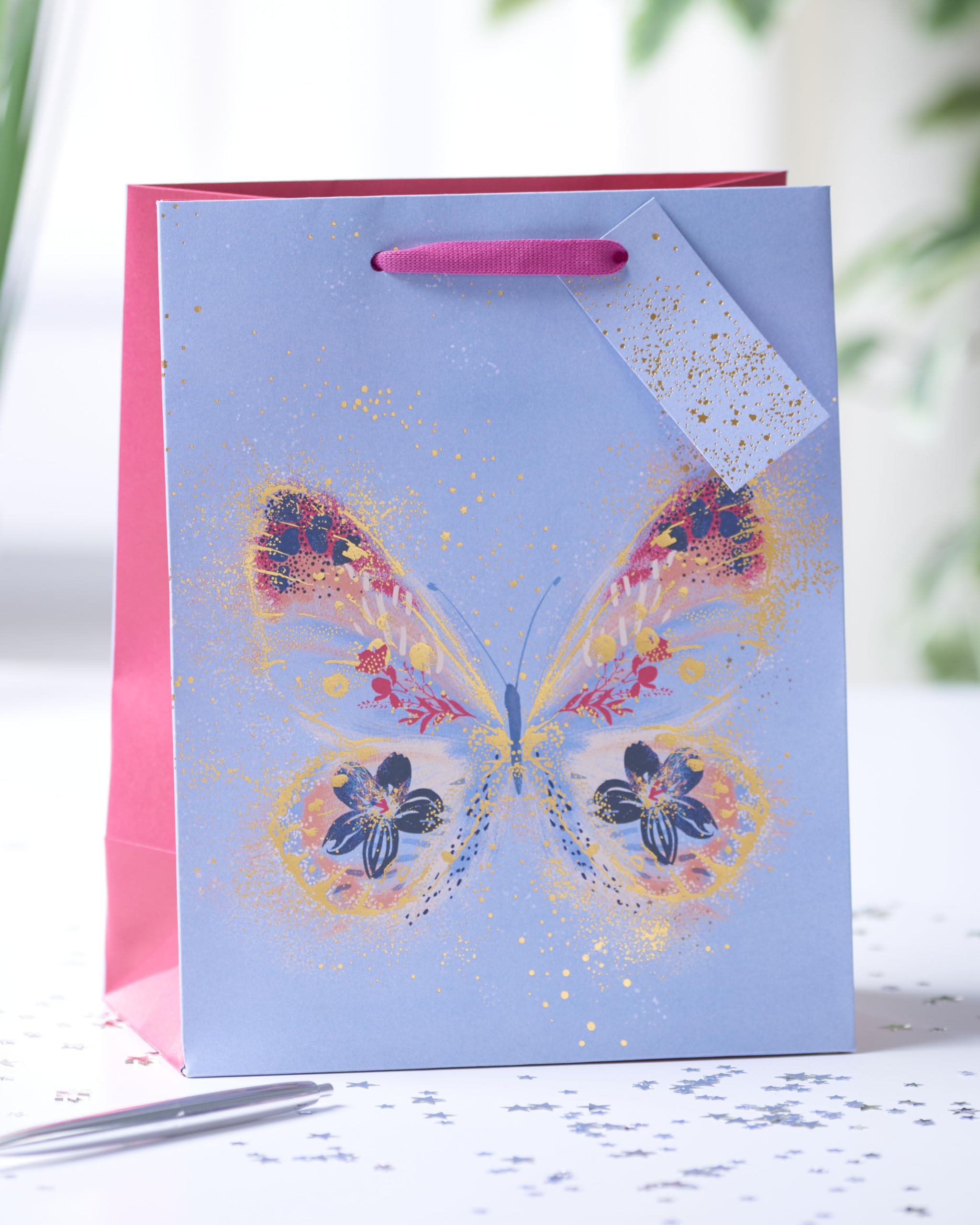 UK Greetings Medium Gift Bag - Floral Butterfly Design with Foil Accents | 22.8 x 19 cm 3