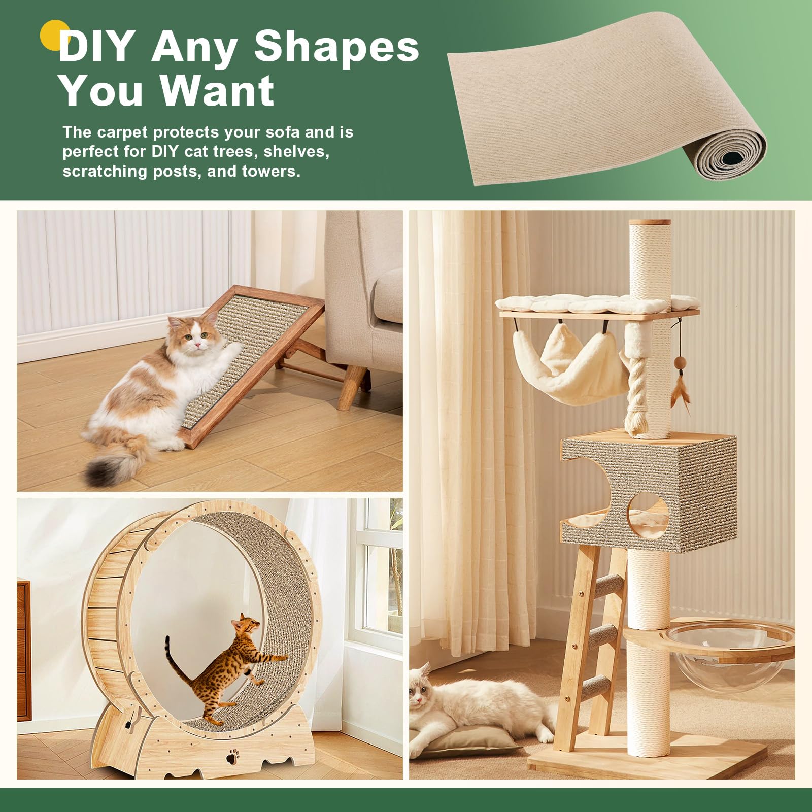 Gimars Self-Adhesive Cat Scratching Mat - 200 x 40cm | Thickened Polyester | DIY Cuttable 6