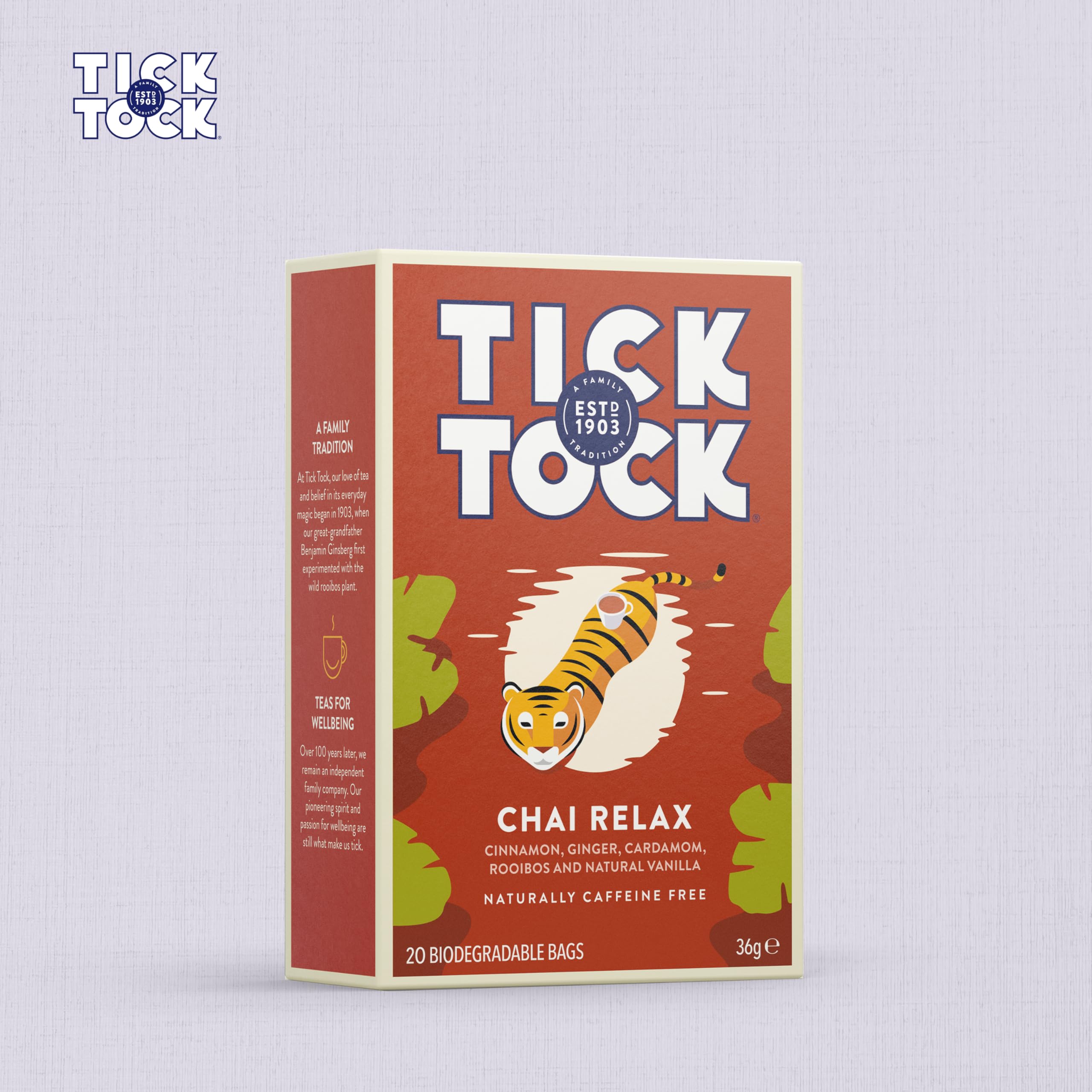 Tick Tock - Wellbeing Relax Chai Tea 6 x 20 (120 Teabags), Caffeine-Free Rooibos 5