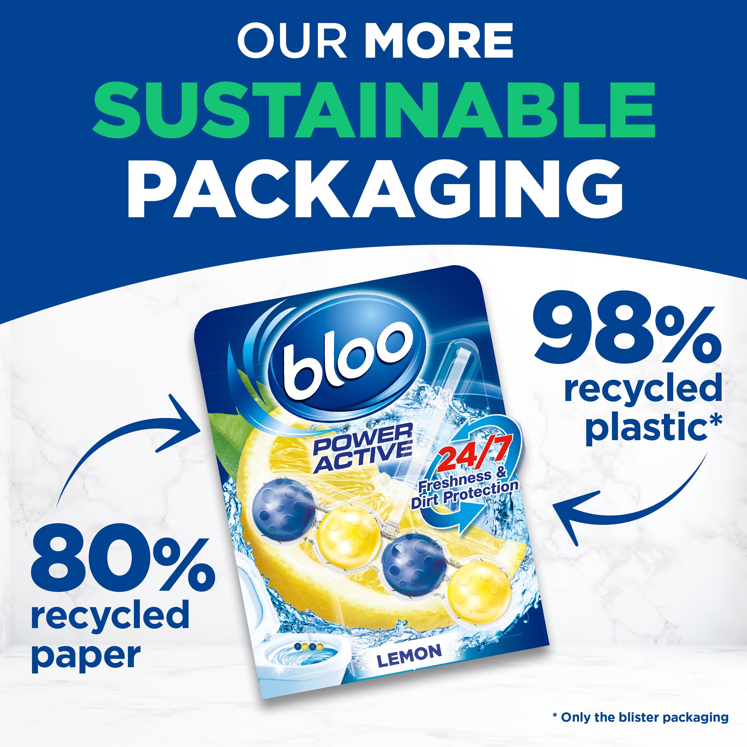 Bloo Power Active Toilet Rim Block - Lemon Scent, 50g | 100% Anti-Limescale | Lasts up to 240 Flushes 5