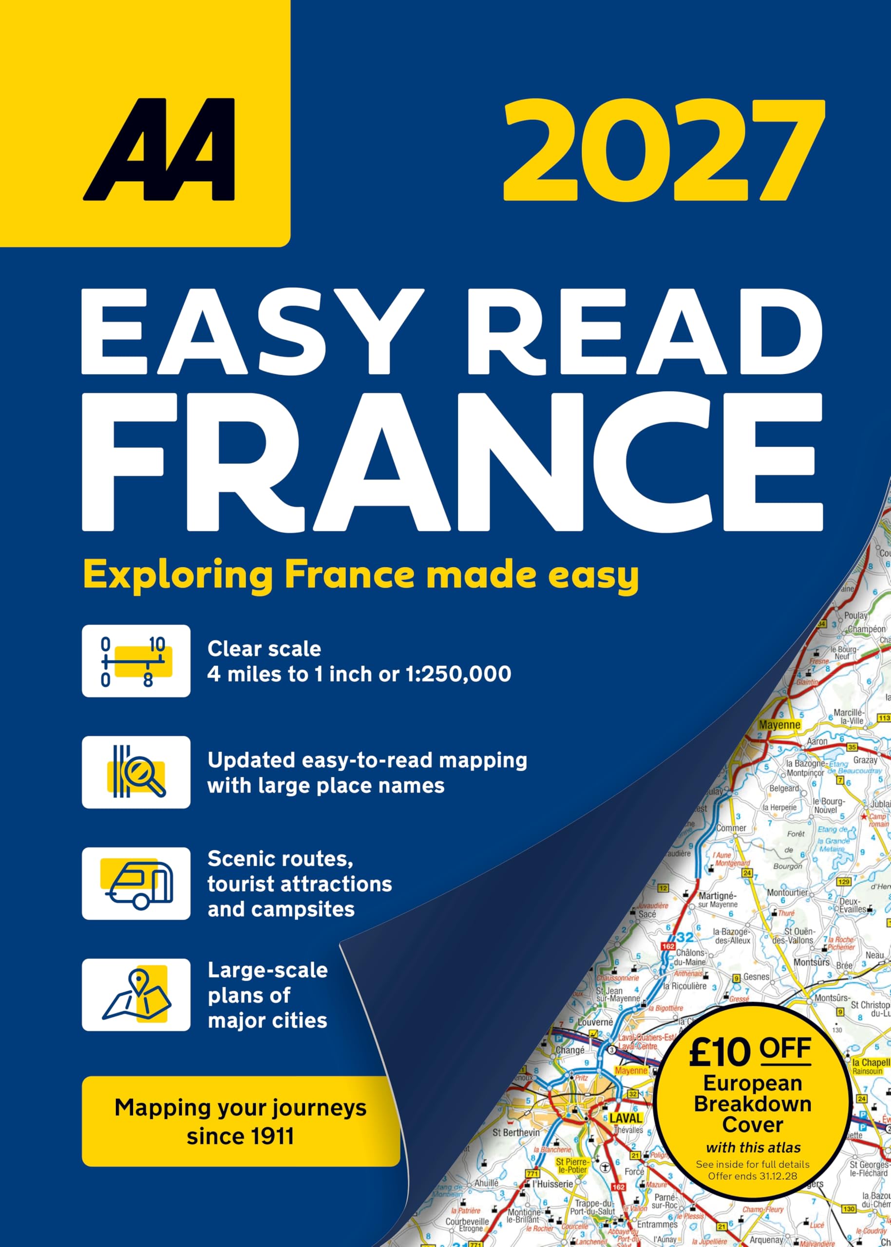 AA Easy Read France 2027 Spiral Bound Road Atlas | 1:250,000 Scale Mapping