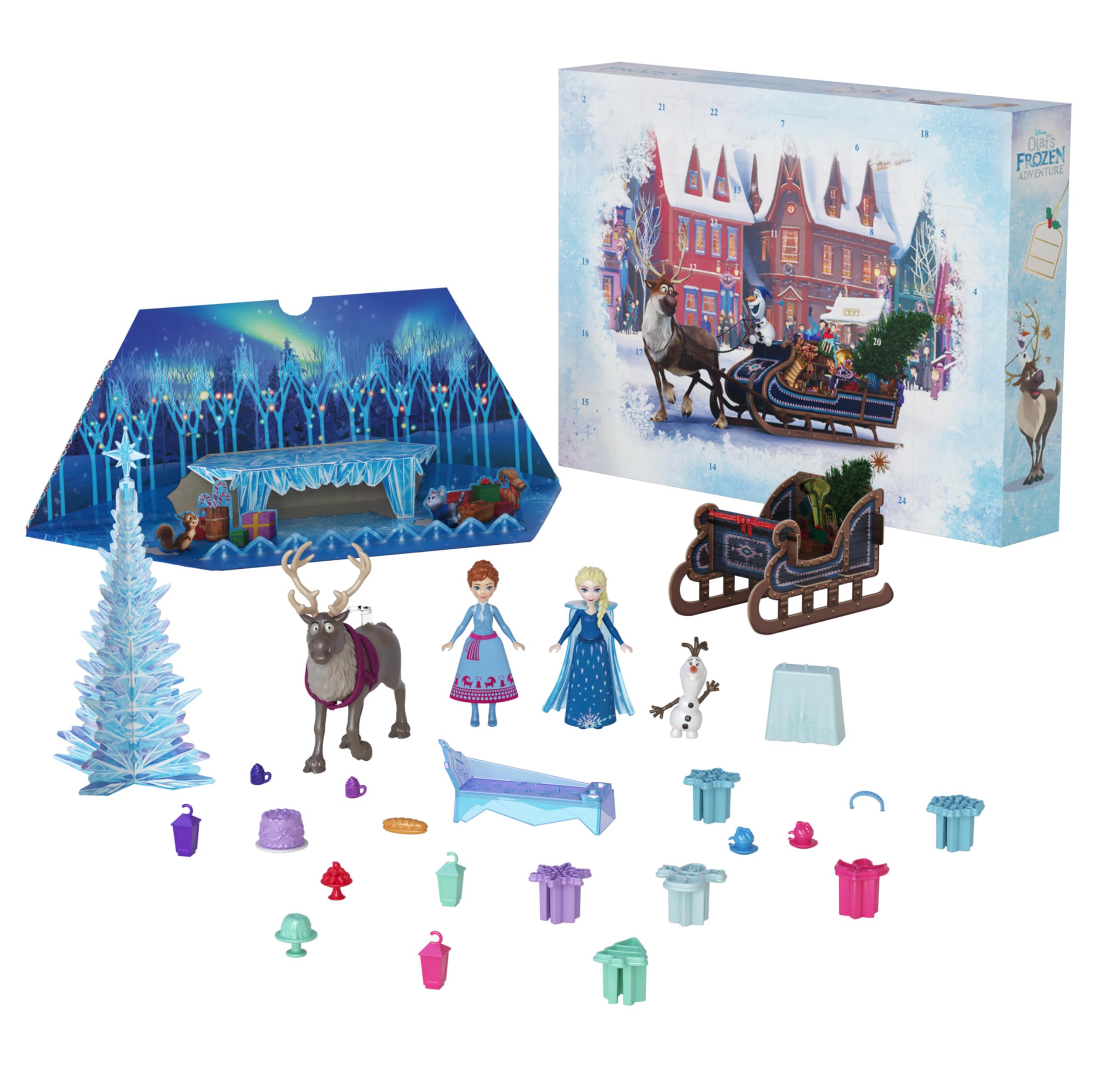 Mattel Disney Frozen Advent Calendar - 24-Day Playset with Anna, Elsa, Olaf & Sven Figures, Moldable Sand, 29-Piece Holiday Toy for Kids 3+ 1