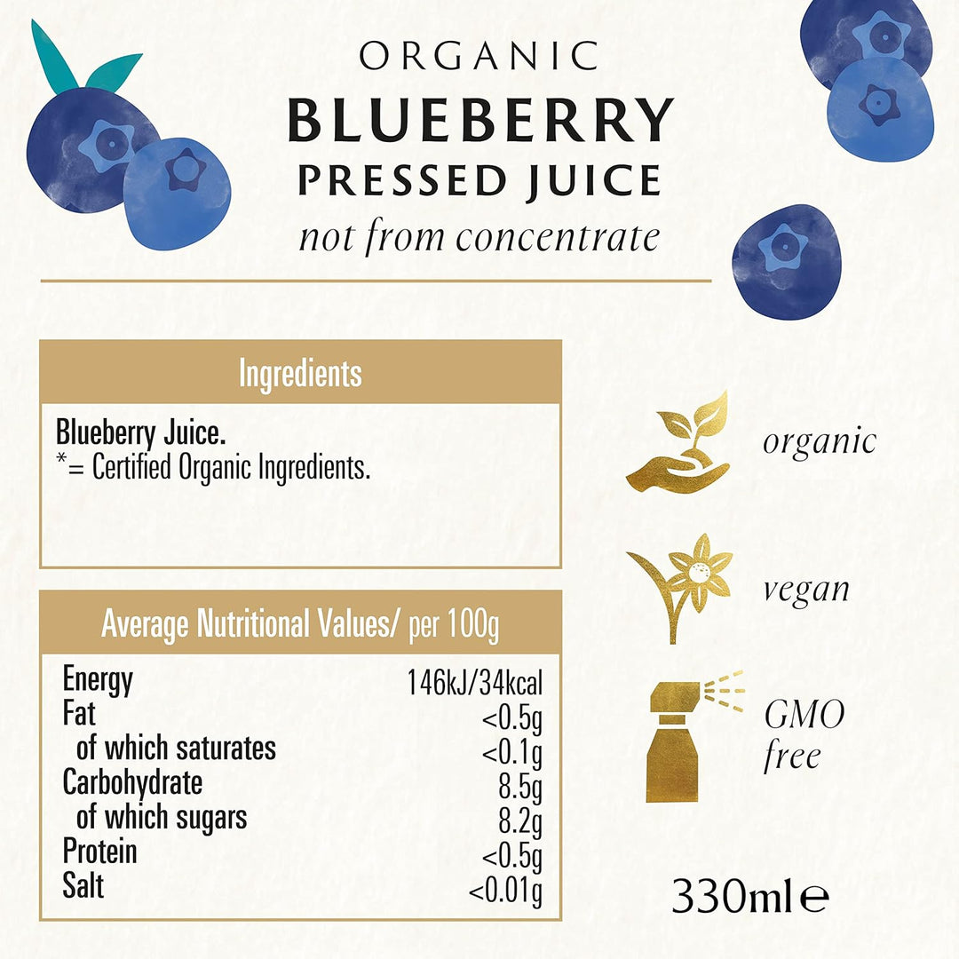 Biona Organic Blueberry Juice, 330ml - 100% Pure Pressed Juice from Organic Farms