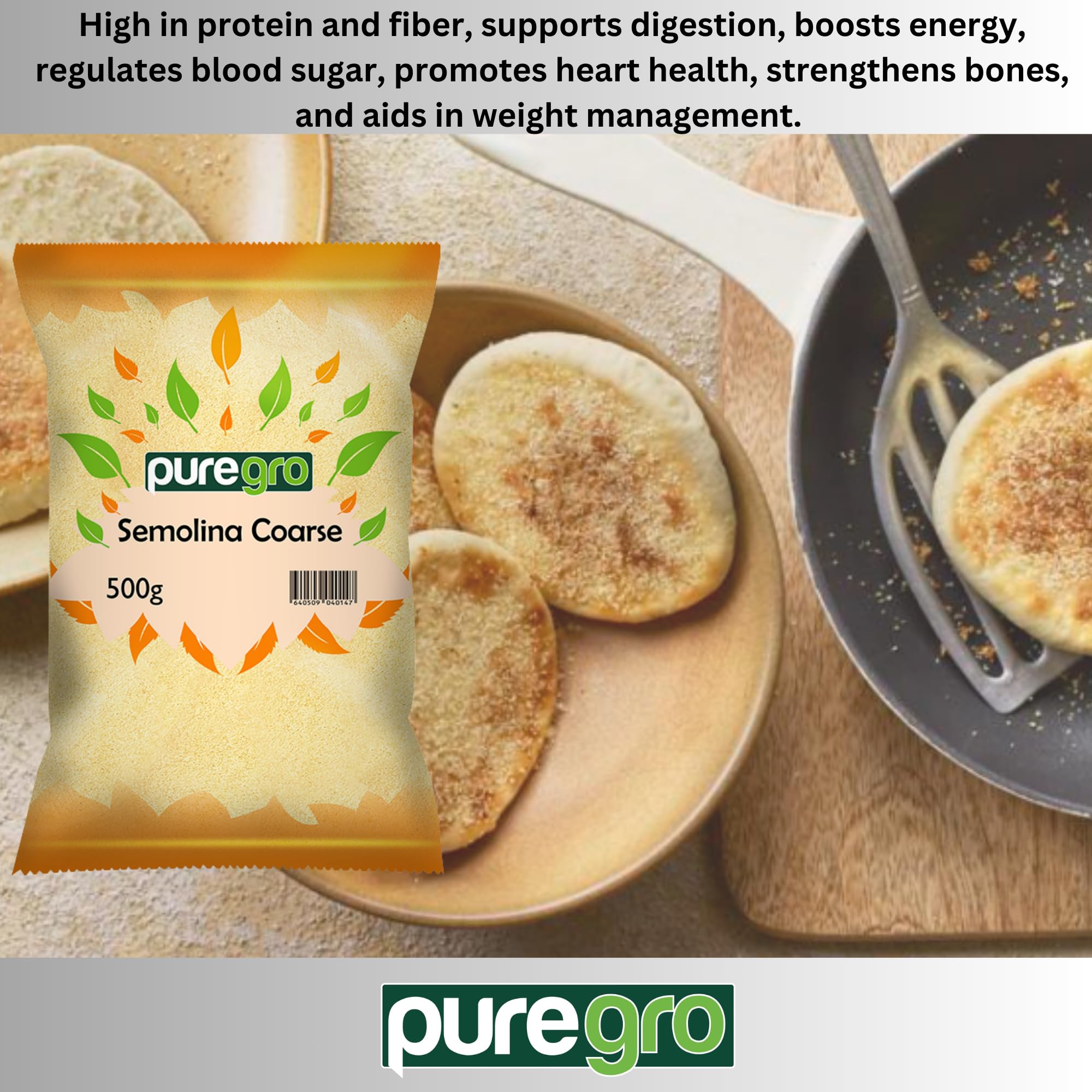 Puregro - Semolina Coarse 500g | 100% Natural Durum Wheat Semolina 7