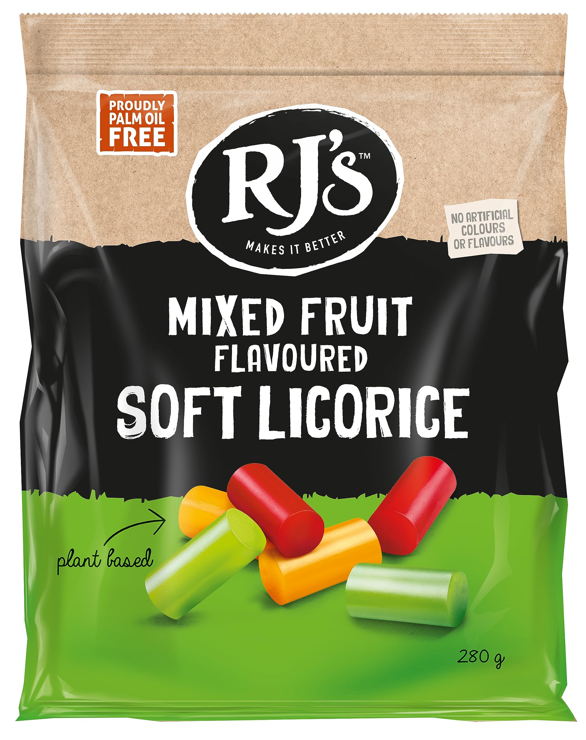 Rj's Licorice Mixed Fruit Flavoured Soft Eating Licorice | 280g Bag | Vegetarian