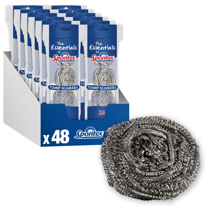Spontex Essentials Tough Metal Scourers - 12 Packs of 4 (48 Total Scourers)