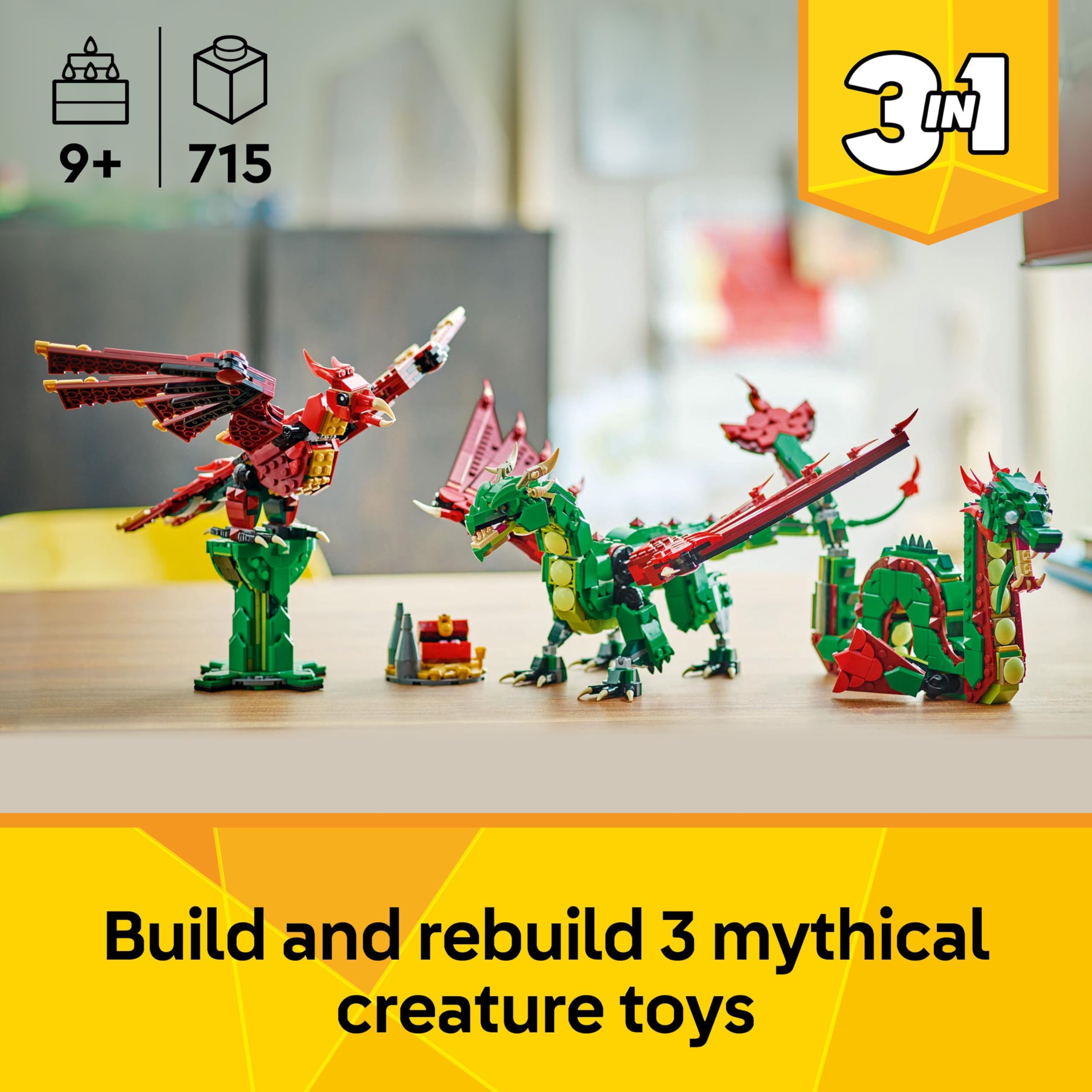LEGO Creator 3in1 Medieval Dragon Toy (Model 31161) | Rebuilds to Sea Serpent or Phoenix | Ages 9+ 2