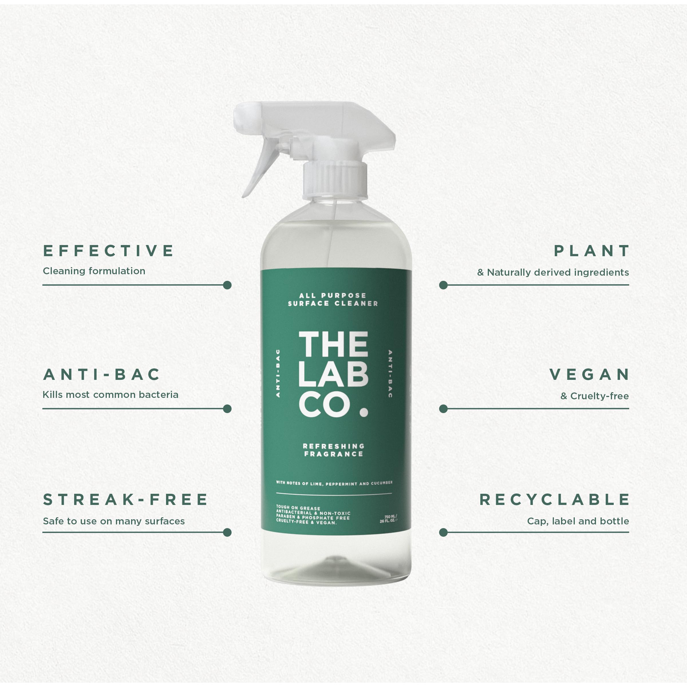 The Lab Co. Antibacterial All Purpose Cleaner - Kills Bacteria | Streak Free | 750ml 4