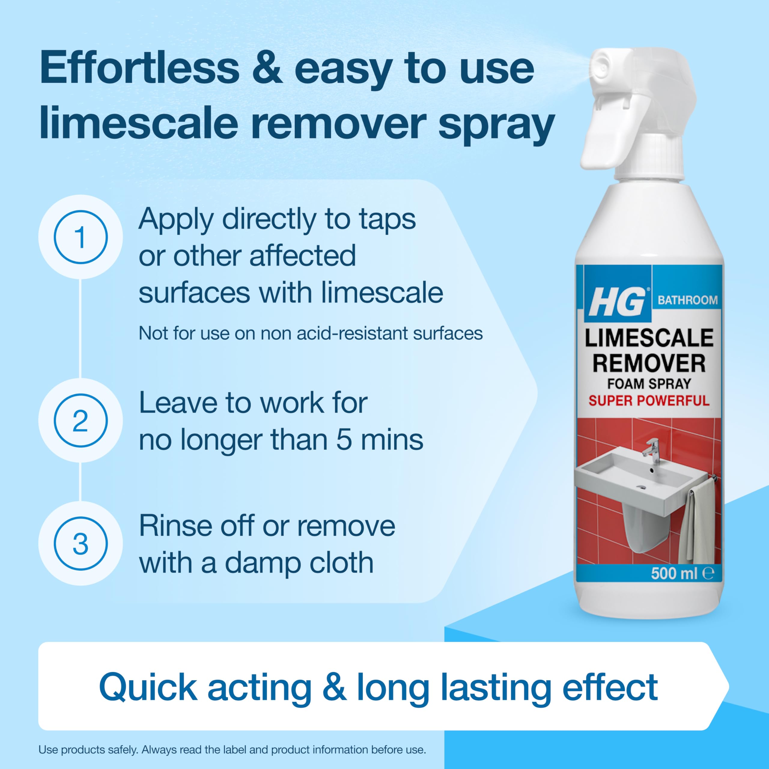 HG - Scale Away 3x Stronger Foam Spray, 500ml Professional Limescale Remover 11