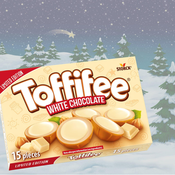 Toffifee White Chocolate Chewy Caramel Cups with Hazelnut & Smooth White Chocolate - 15 Pieces