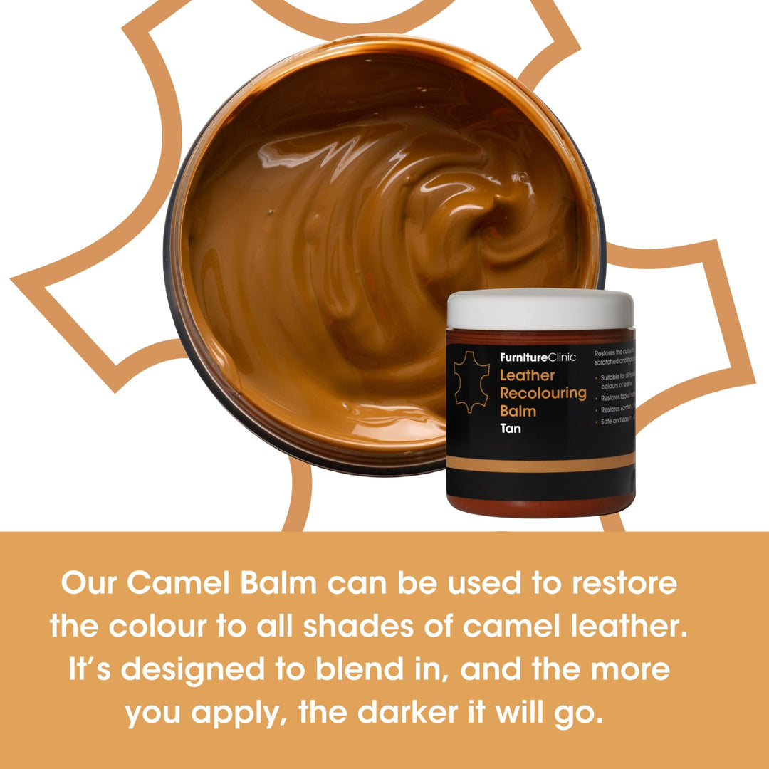 Furniture Clinic Leather Recolouring Balm - Camel Shade for Faded & Scratched Sofas, Car Seats, Shoes, and Clothing