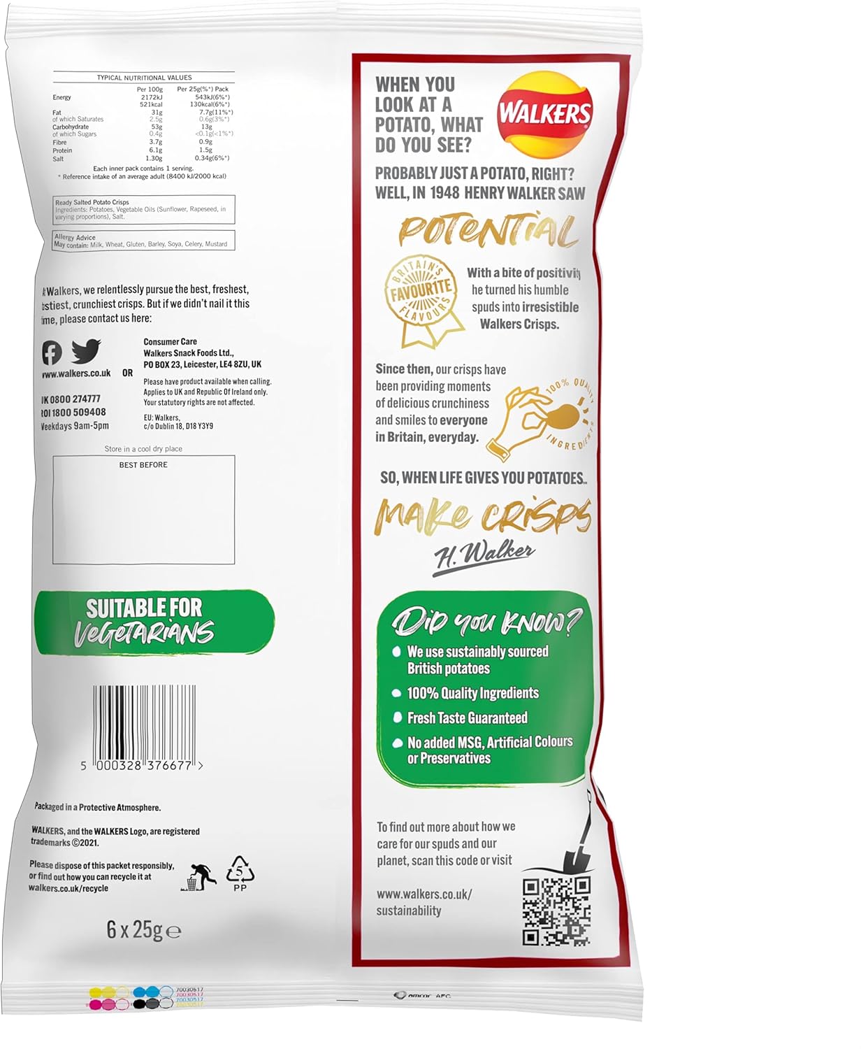 Walkers Ready Salted Multipack Crisps 6x25g 9