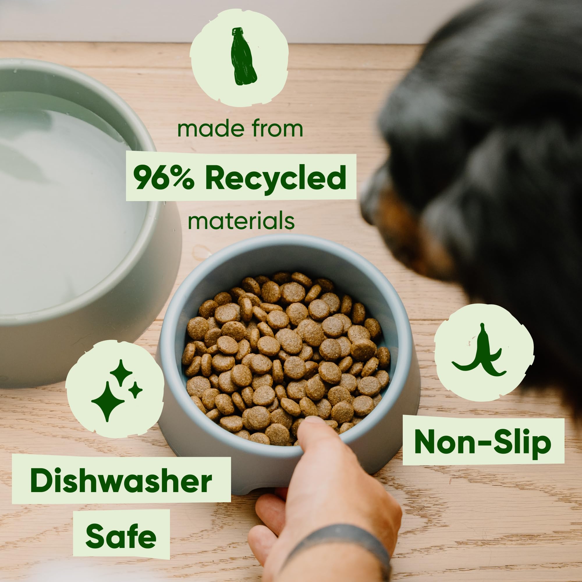 Beco Steady Dog Bowl - Recycled Plastic, Non-Slip Base | Small Size | Coastal Blue