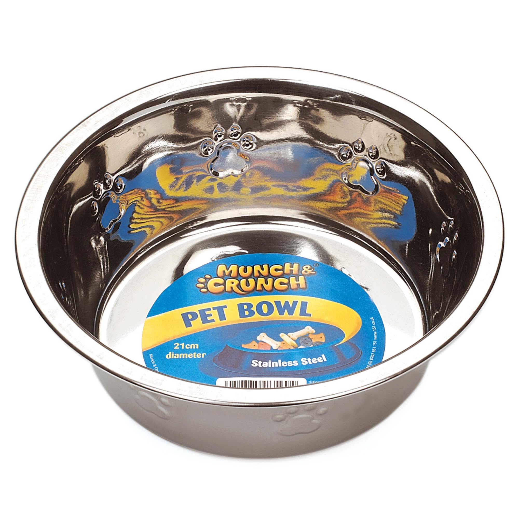 Munch & Crunch Large 1.2L Stainless Steel Pet Bowl | Paw Print Design | Portable