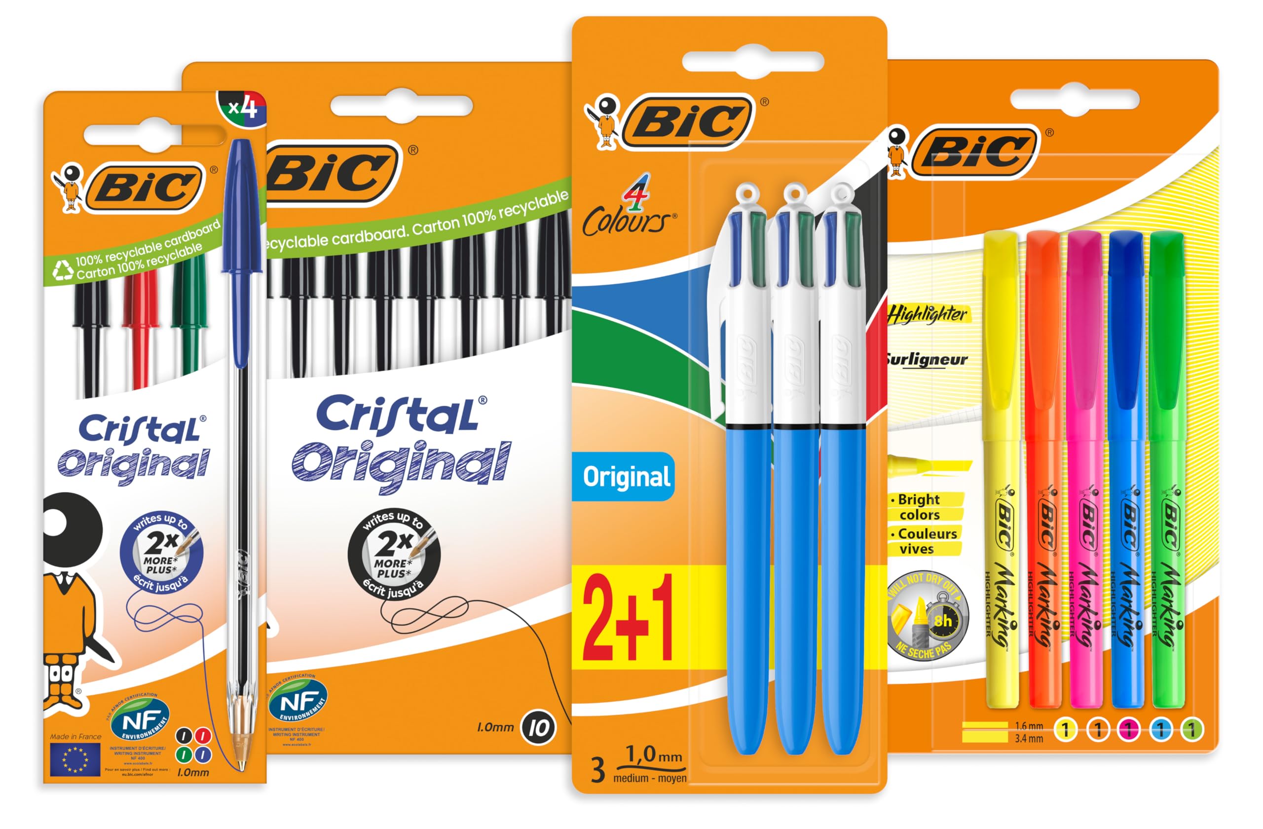BIC Studenten-Schreibwarenset – 23-teiliges Paket mit schwarzen, farbigen und Textmarkern