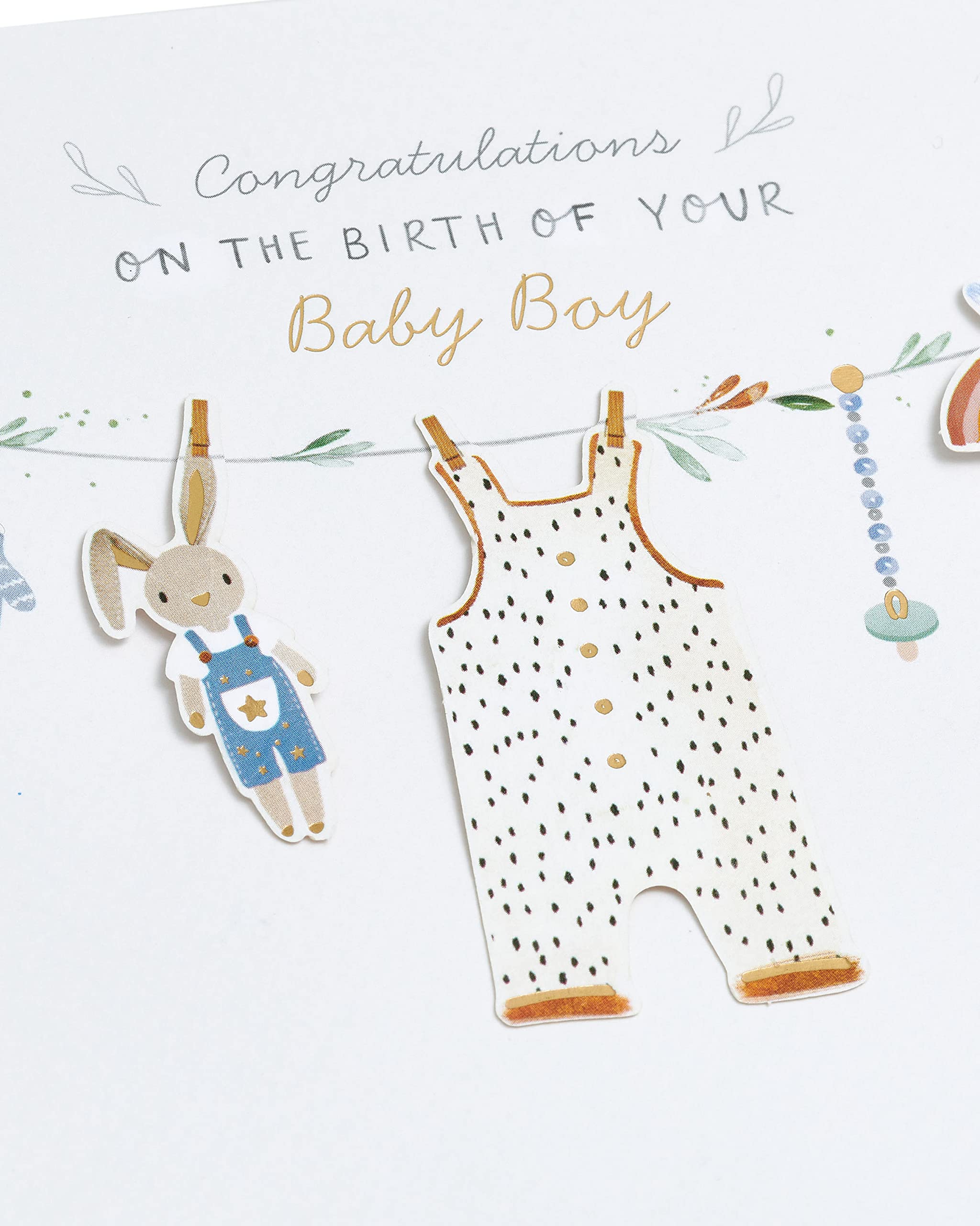 UK Greetings New Baby Boy Card | 3D Raised Icons & Gold Foil | 165 x 190 mm 4