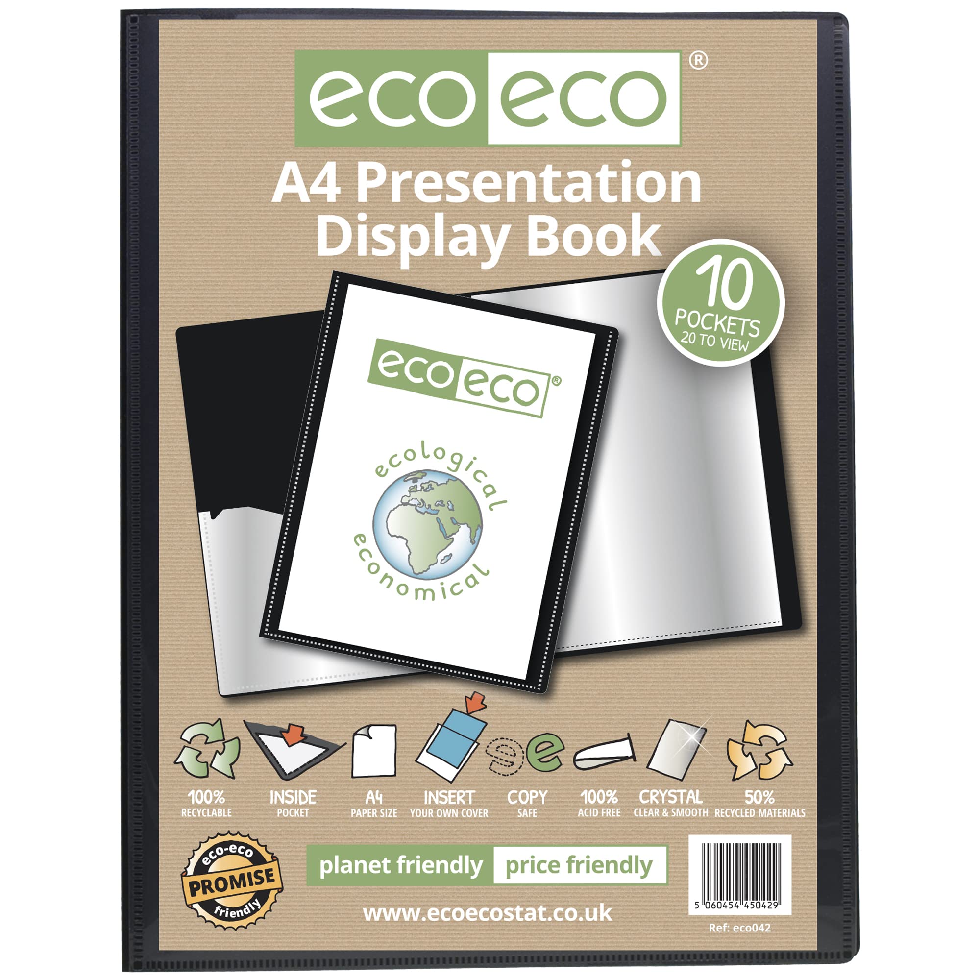 eco-eco 10 Pocket A4 Presentation Display Book - Pack of 2 Black | 50% Recycled Material 2