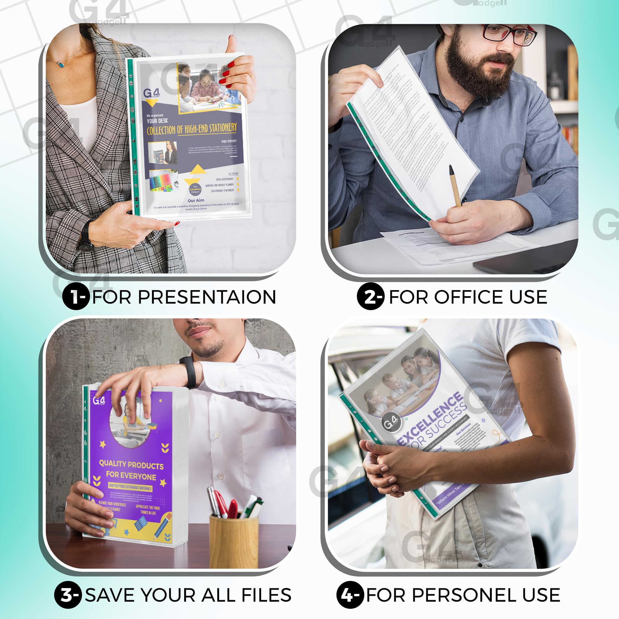 G4GADGET A4 Plastic Punched Pockets Value Pack - 100 Count, 30 Micron, 10-15 Sheet Capacity 8
