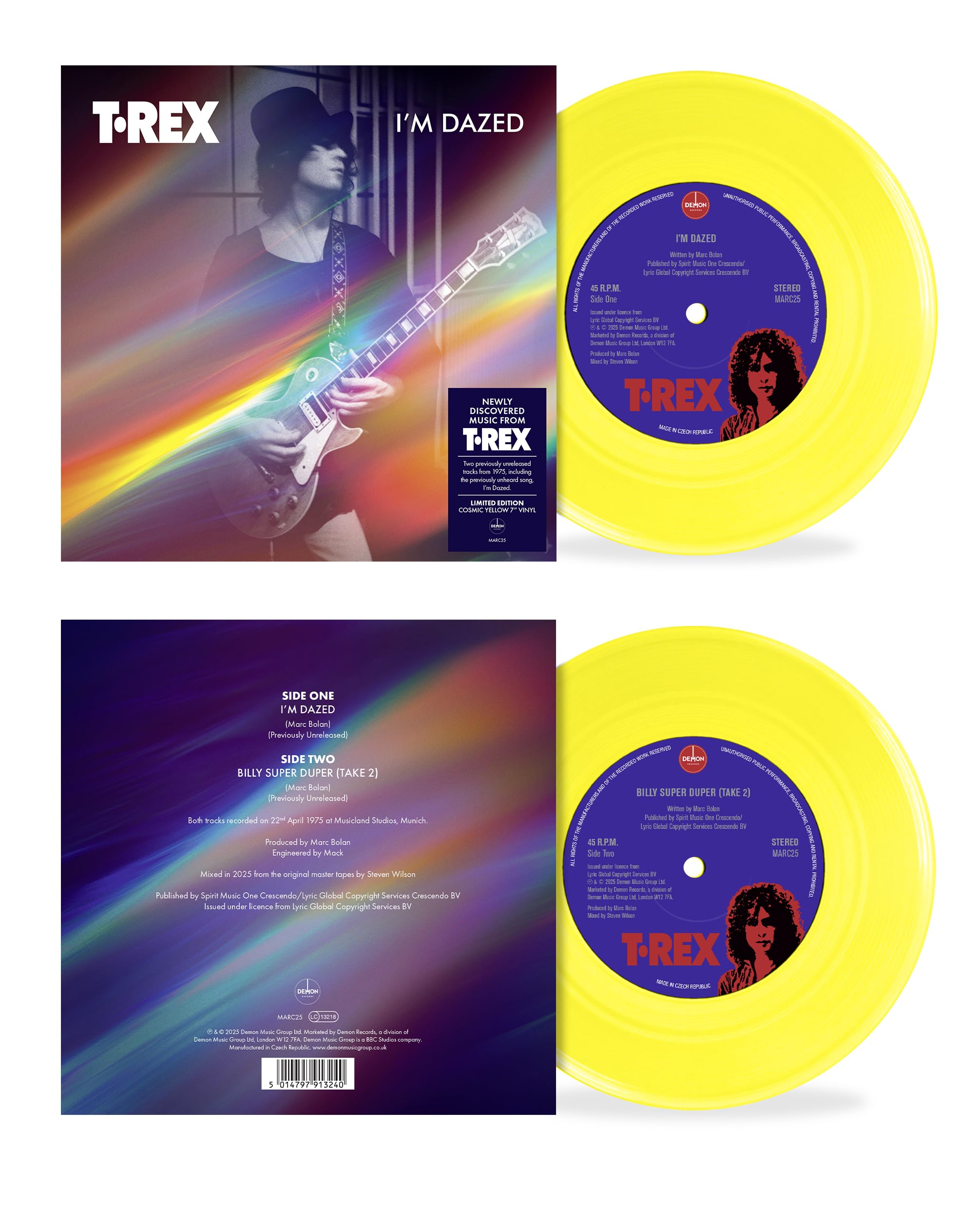 T. Rex - I'm Dazed / Billy Super Duper - 7" Single, Cosmic Yellow Vinyl 2