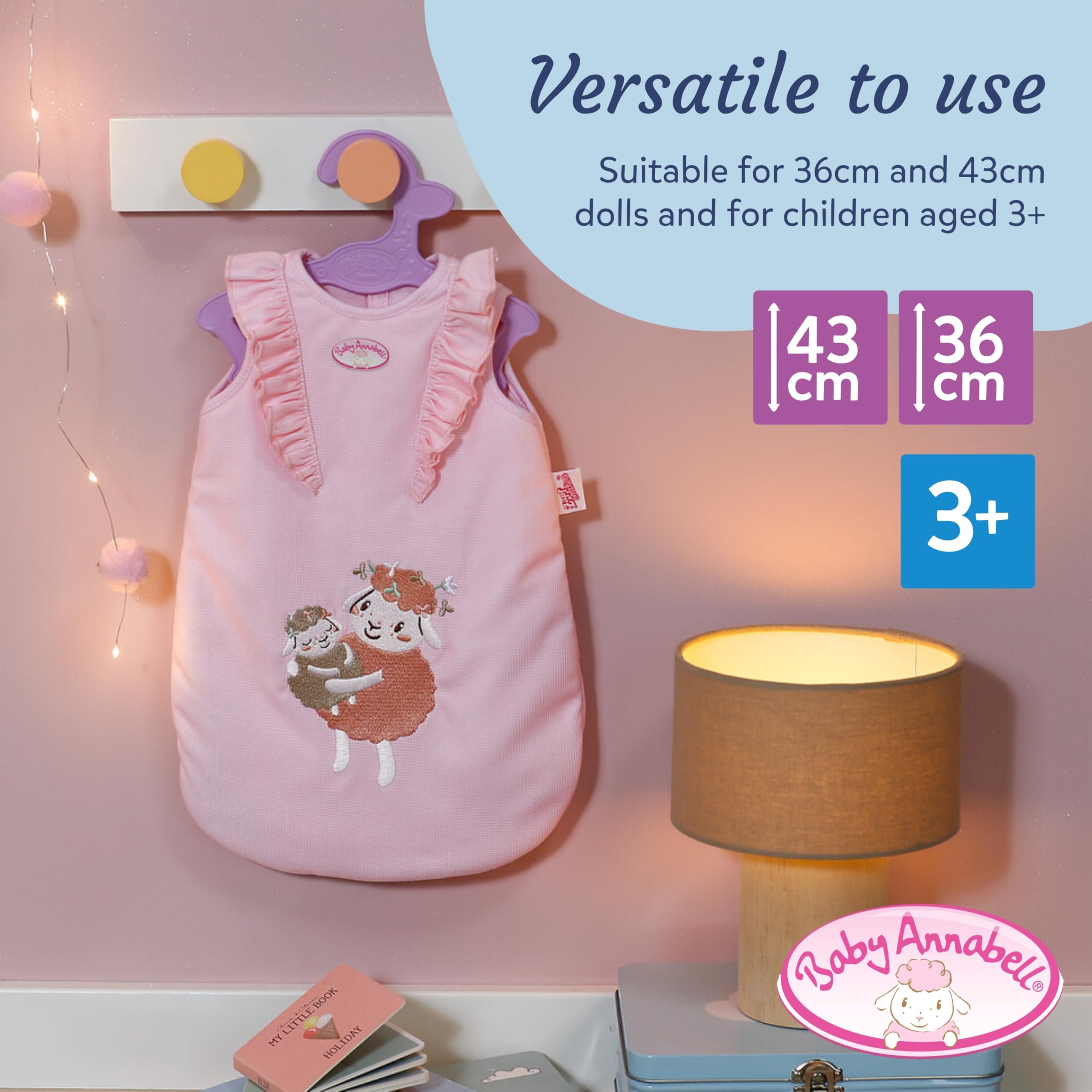 Baby Annabell - Sleeping Bag for 36cm & 43cm Dolls - Pink Floral Design with Sheep Embroidery 5